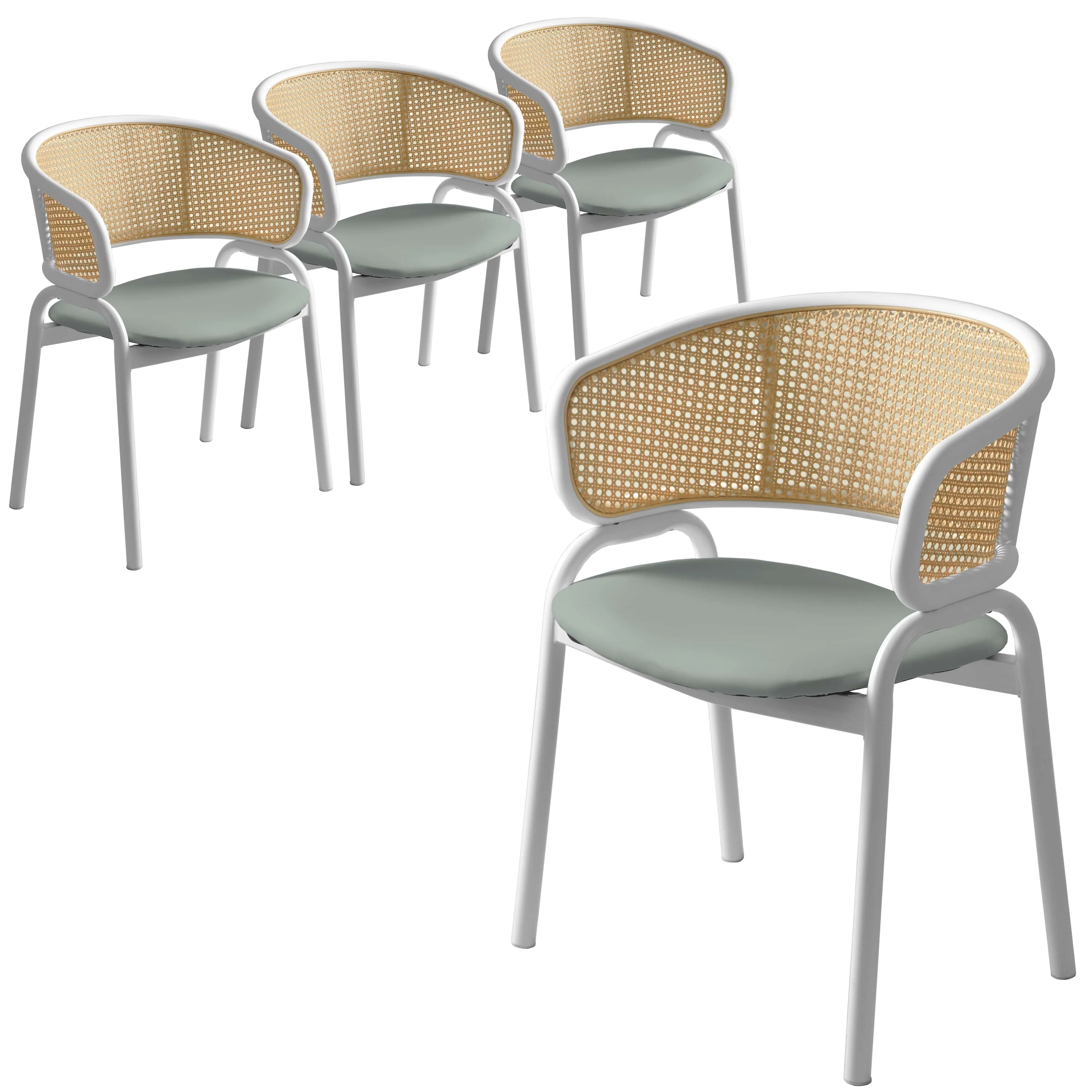 Ervilla - Dining Chair - White frame in Grey Leather Set of 4