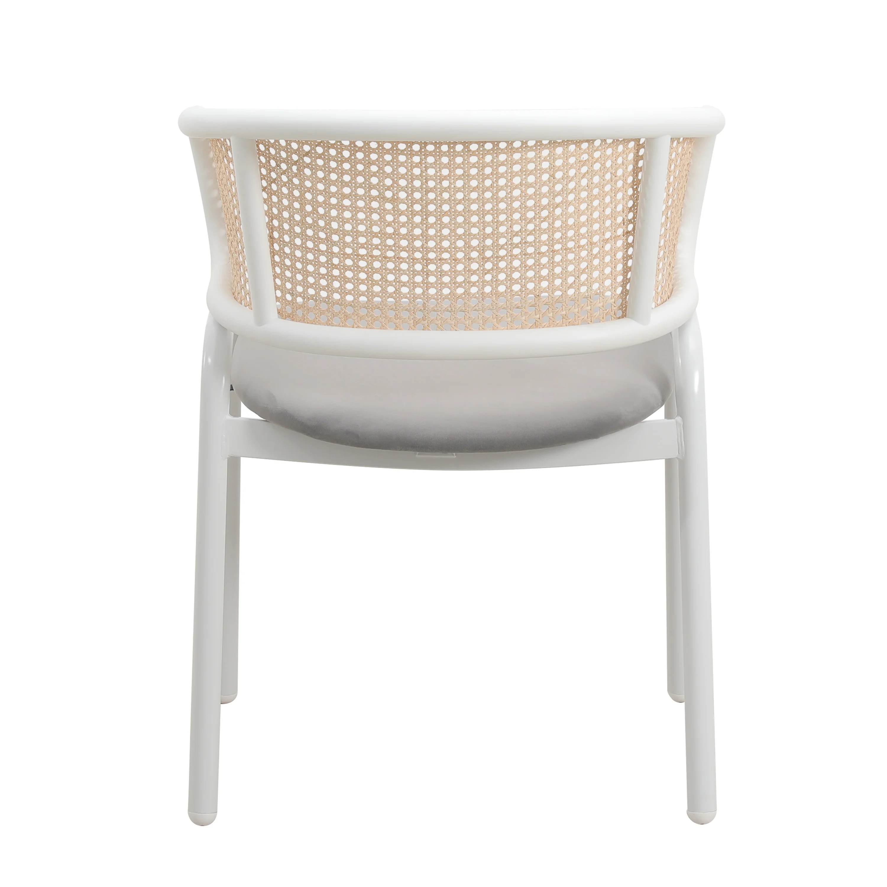 Ervilla Modern Dining Chair with White Powder Coated Steel Legs and Wicker Back