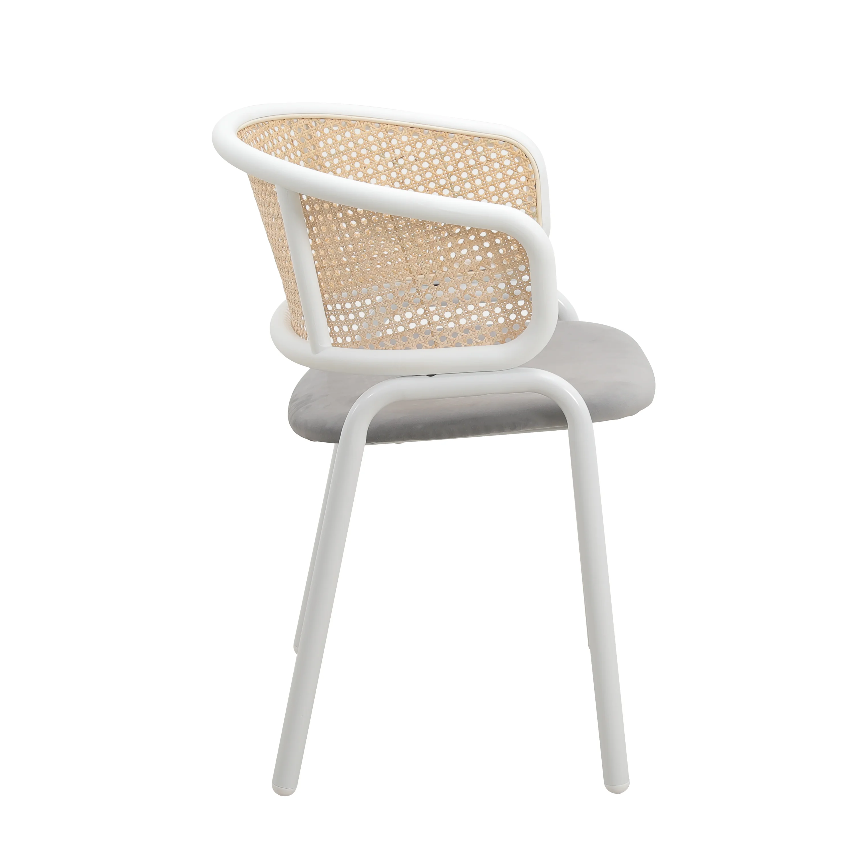 Ervilla Modern Dining Chair with White Powder Coated Steel Legs and Wicker Back, Set of 2