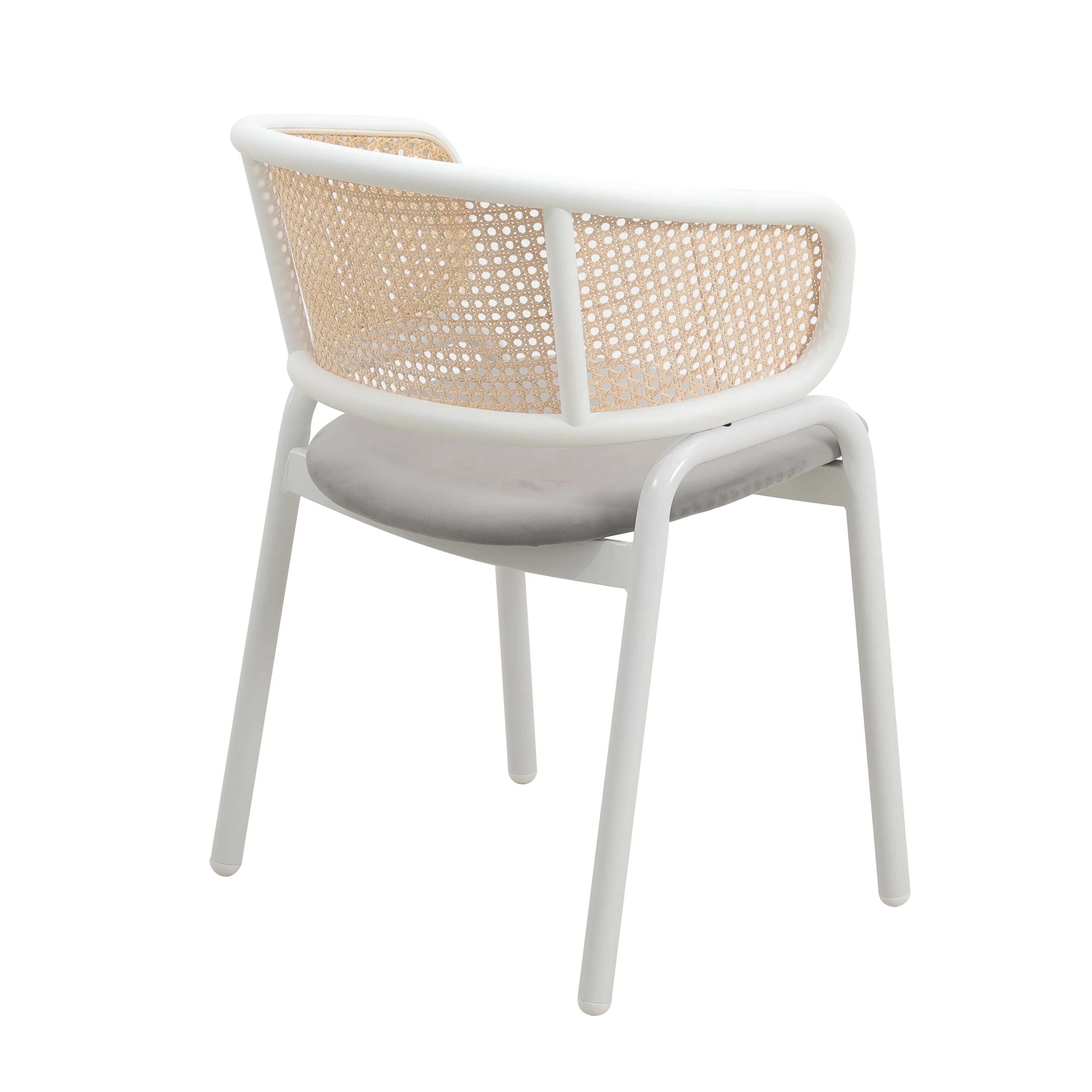 Ervilla Modern Dining Chair with White Powder Coated Steel Legs and Wicker Back, Set of 2