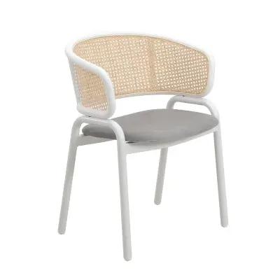 Ervilla Modern Dining Chair with White Powder Coated Steel Legs and Wicker Back, Set of 2