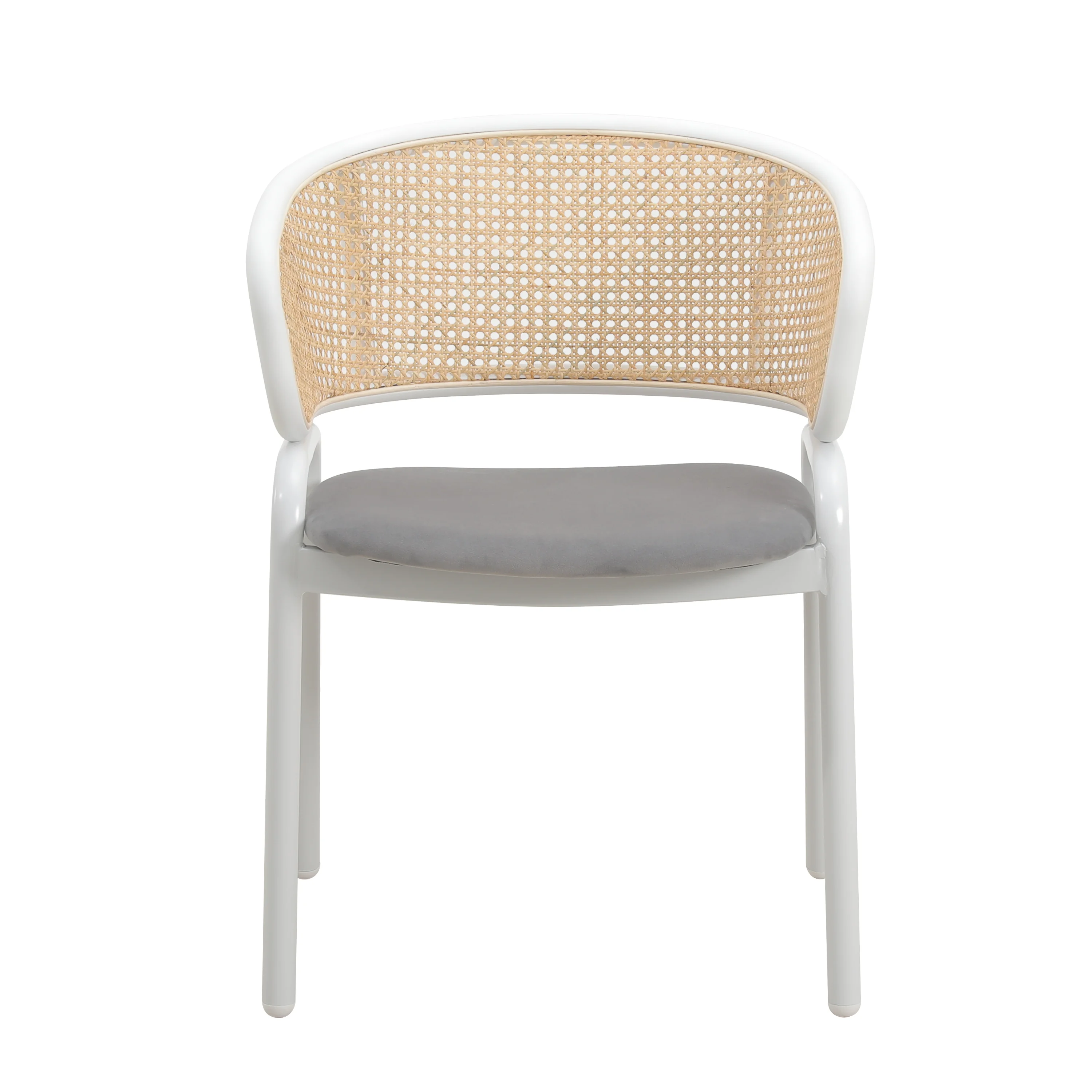 Ervilla Modern Dining Chair with White Powder Coated Steel Legs and Wicker Back, Set of 4
