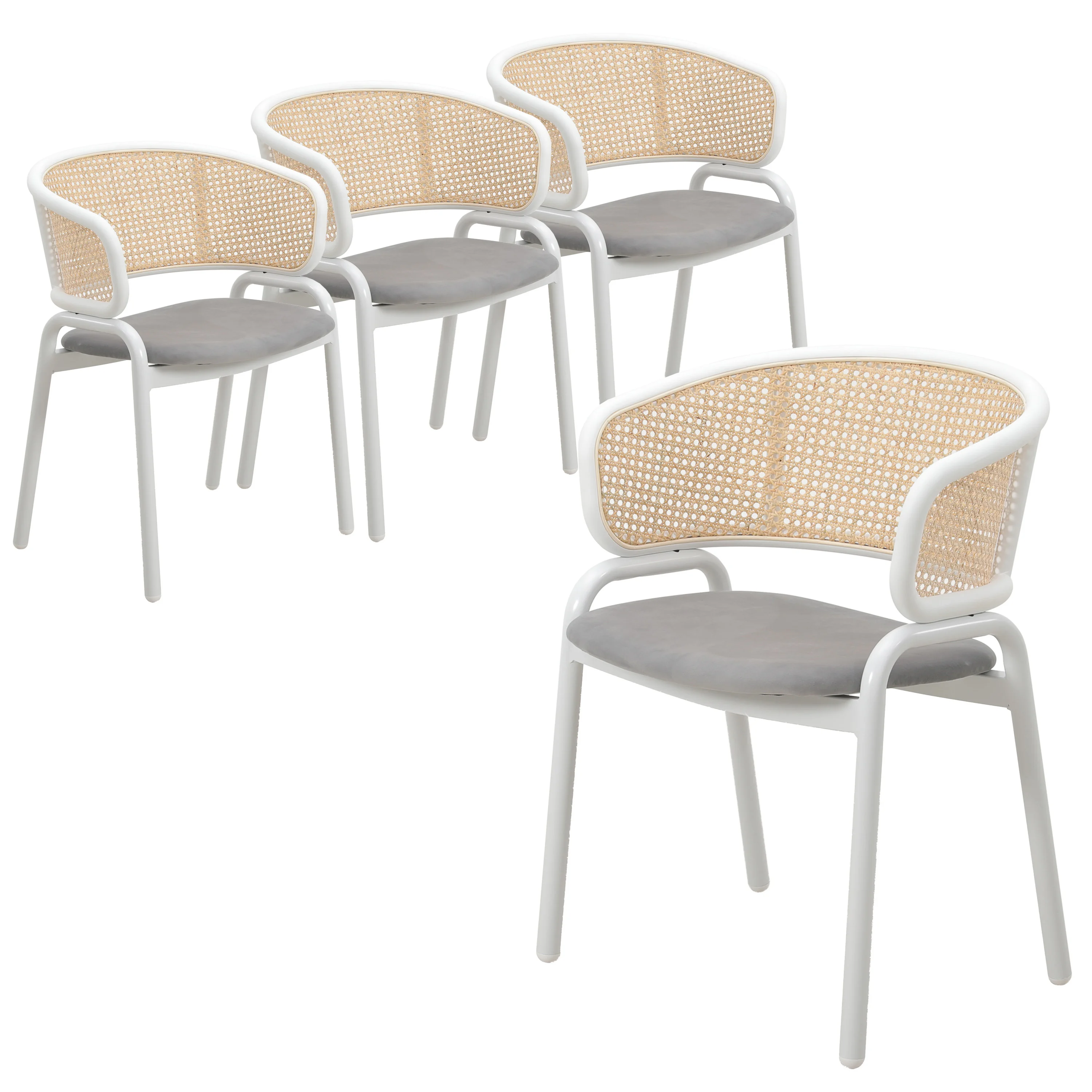 Ervilla Modern Dining Chair with White Powder Coated Steel Legs and Wicker Back, Set of 4