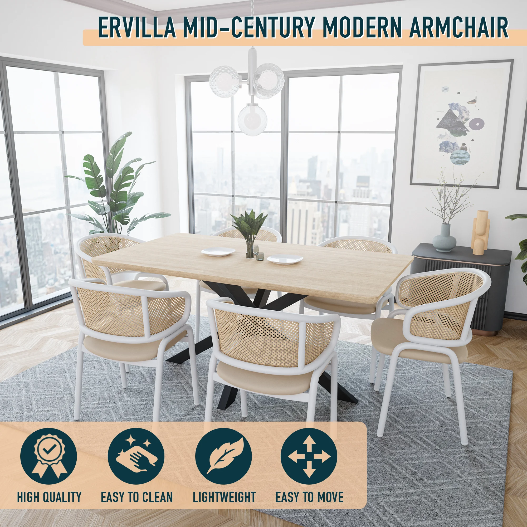 Ervilla - Dining Chair - White frame in Taupe Leather
