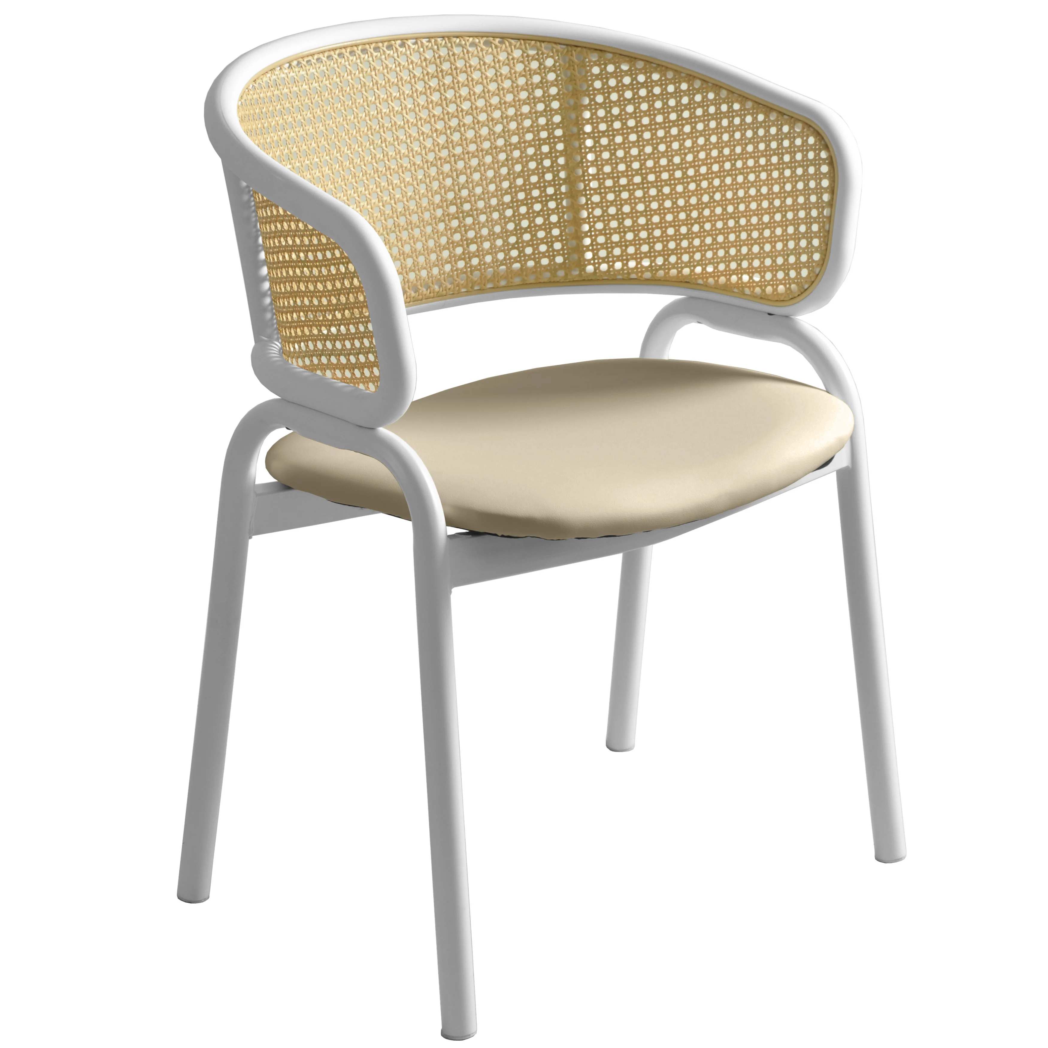 Ervilla - Dining Chair - White frame in Taupe Leather