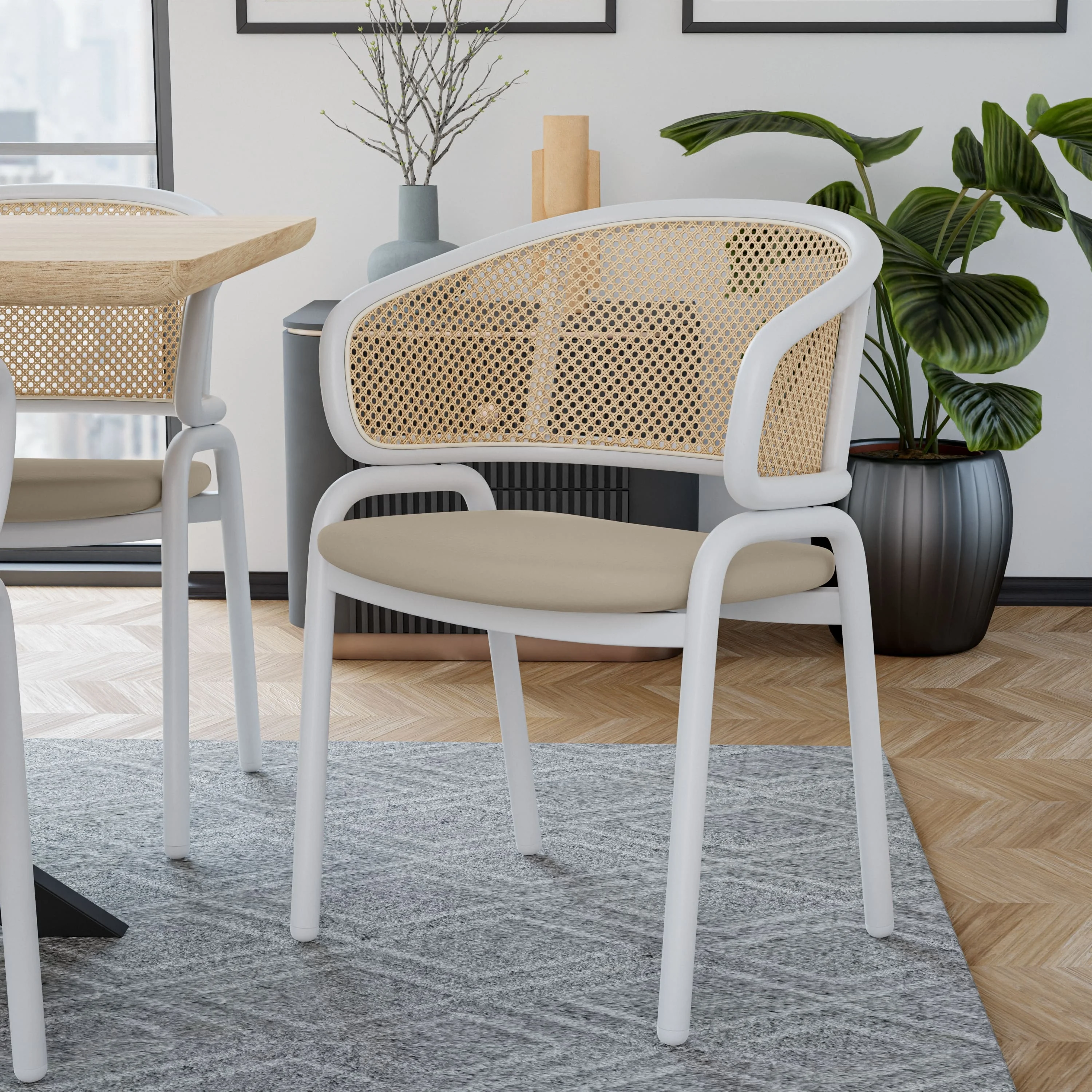 Ervilla - Dining Chair - White frame in Taupe Leather Set of 4