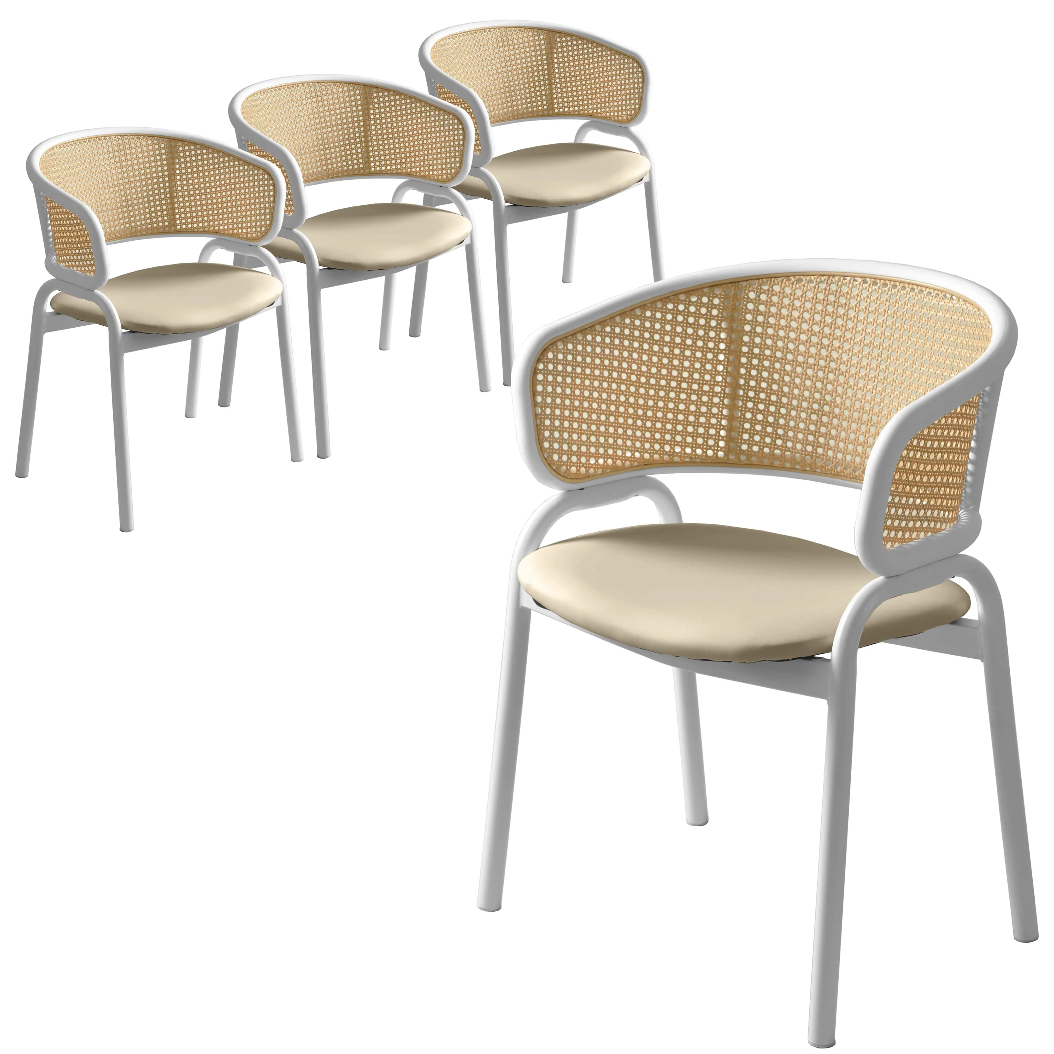 Ervilla - Dining Chair - White frame in Taupe Leather Set of 4