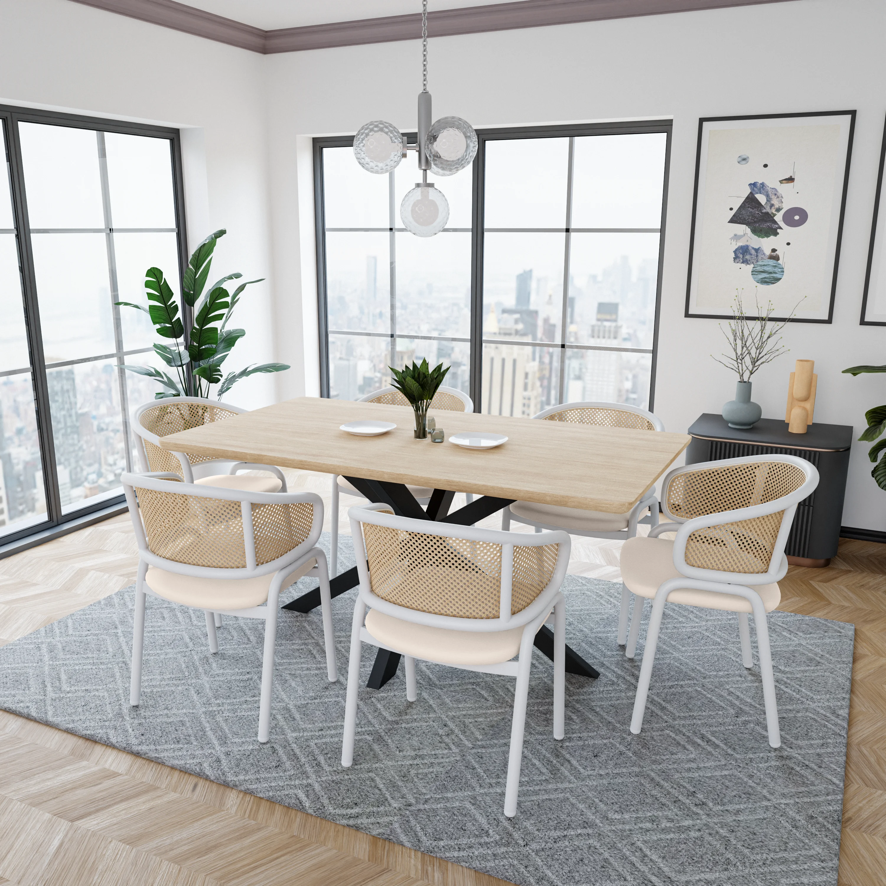 Ervilla - Dining Chair - White frame in White Leather