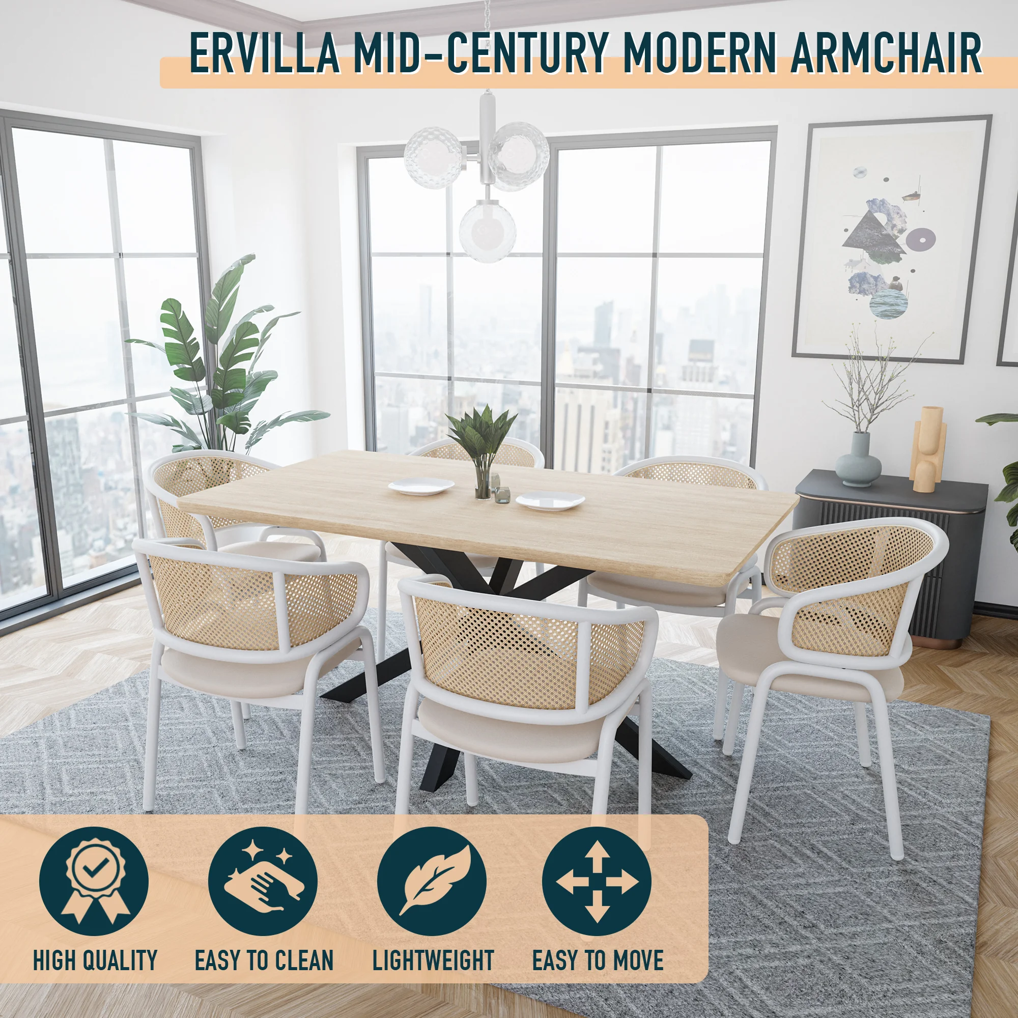 Ervilla - Dining Chair - White frame in White Leather