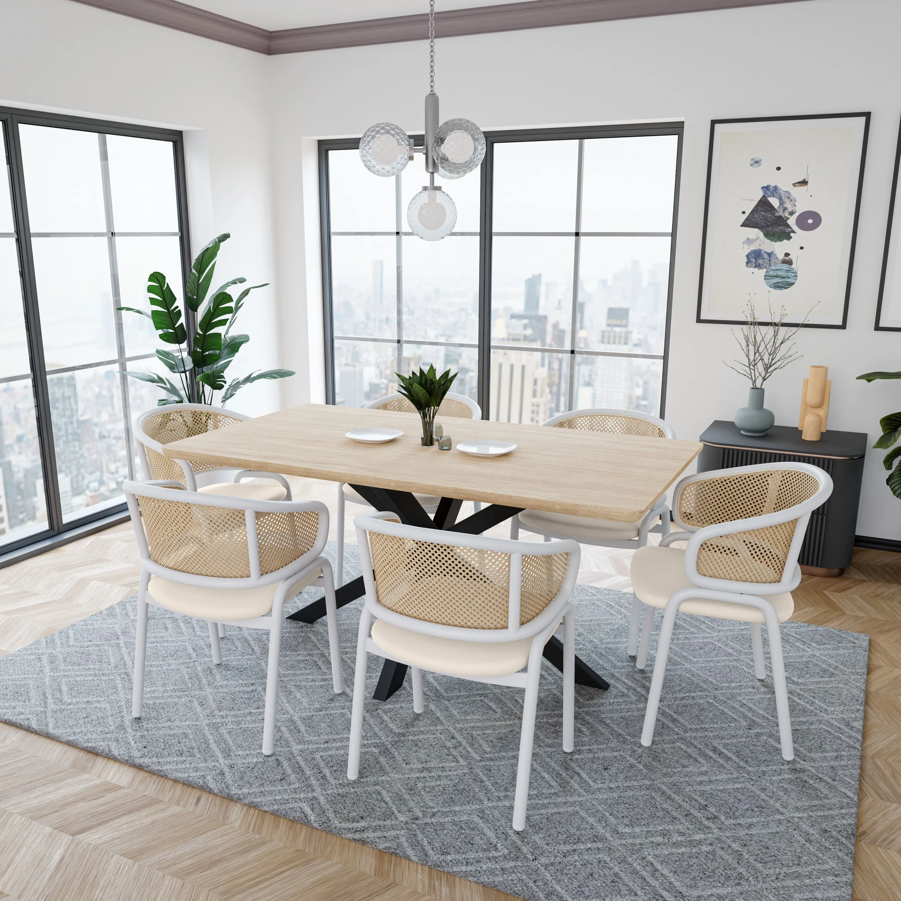 Ervilla - Dining Chair - White frame in White Leather Set of 2