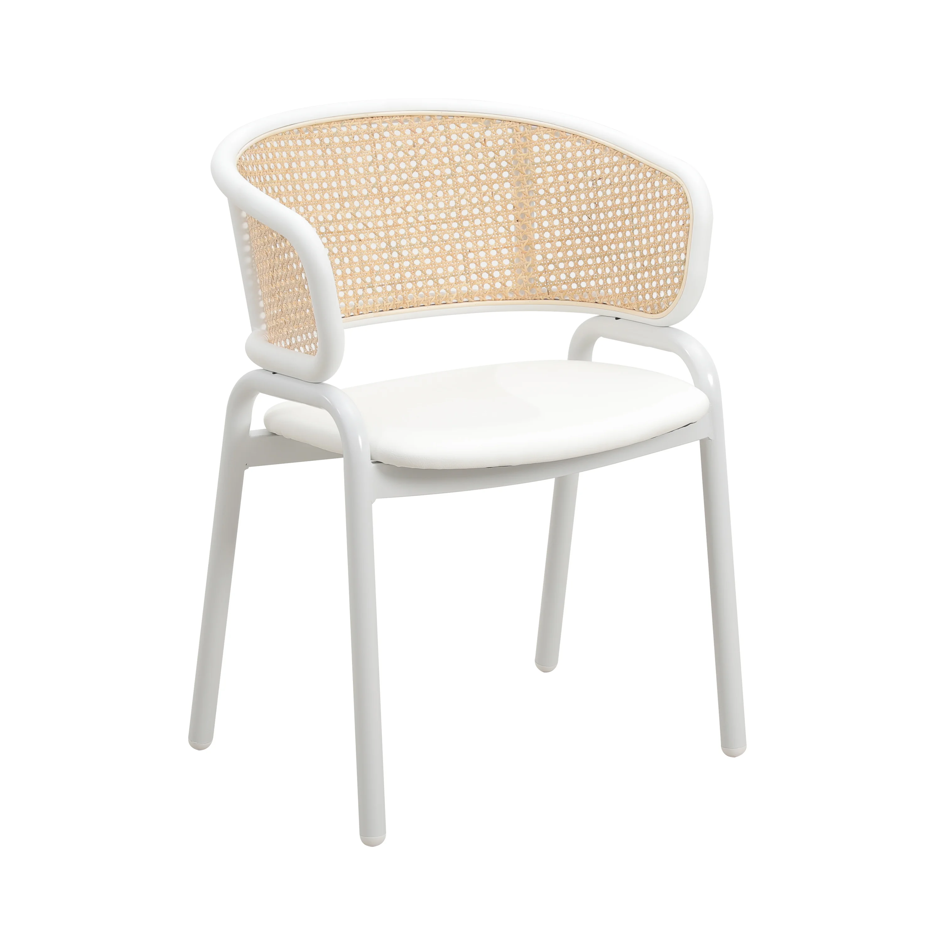 Ervilla Modern Dining Chair with White Powder Coated Steel Legs and Wicker Back