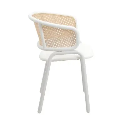 Ervilla Modern Dining Chair with White Powder Coated Steel Legs and Wicker Back