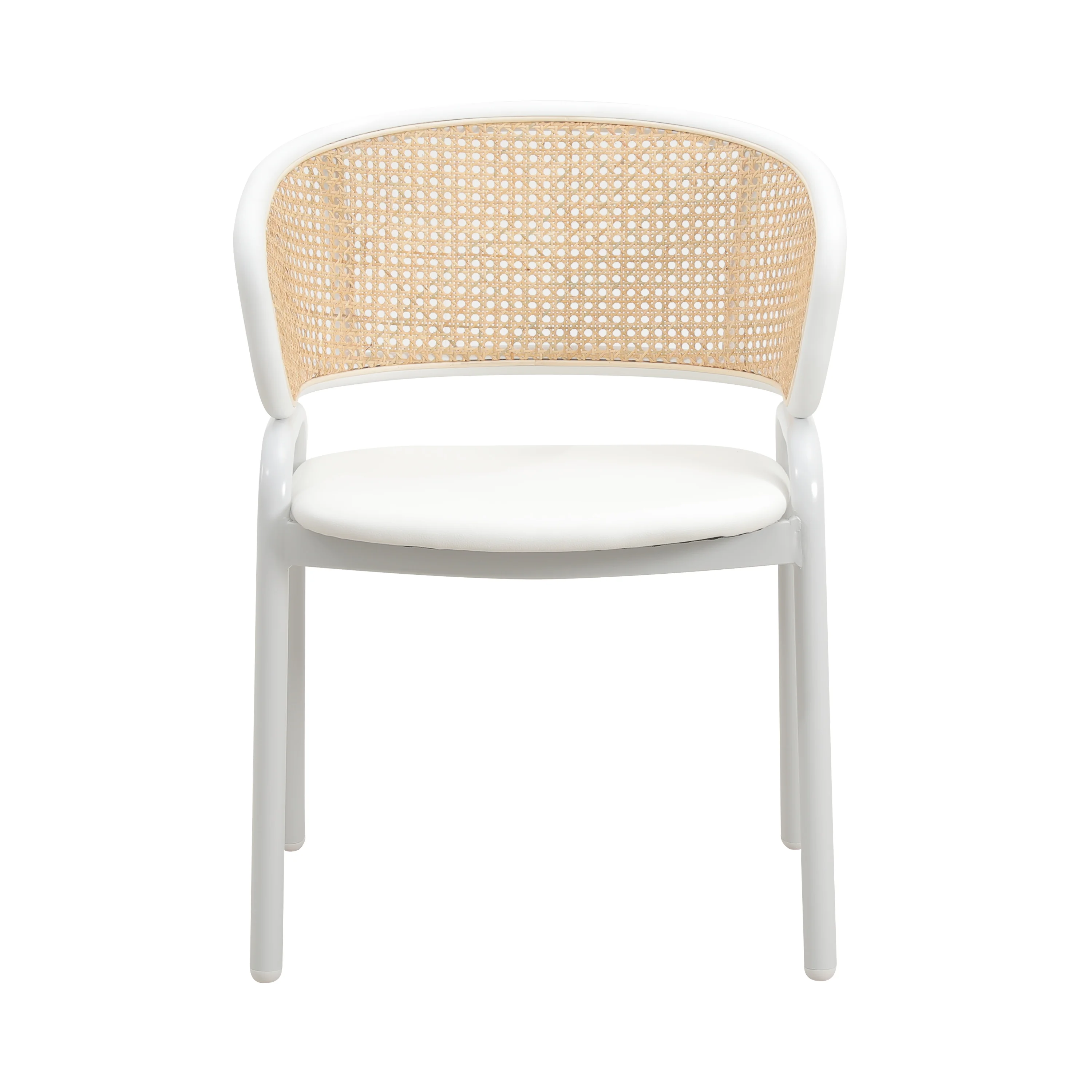 Ervilla Modern Dining Chair with White Powder Coated Steel Legs and Wicker Back, Set of 2