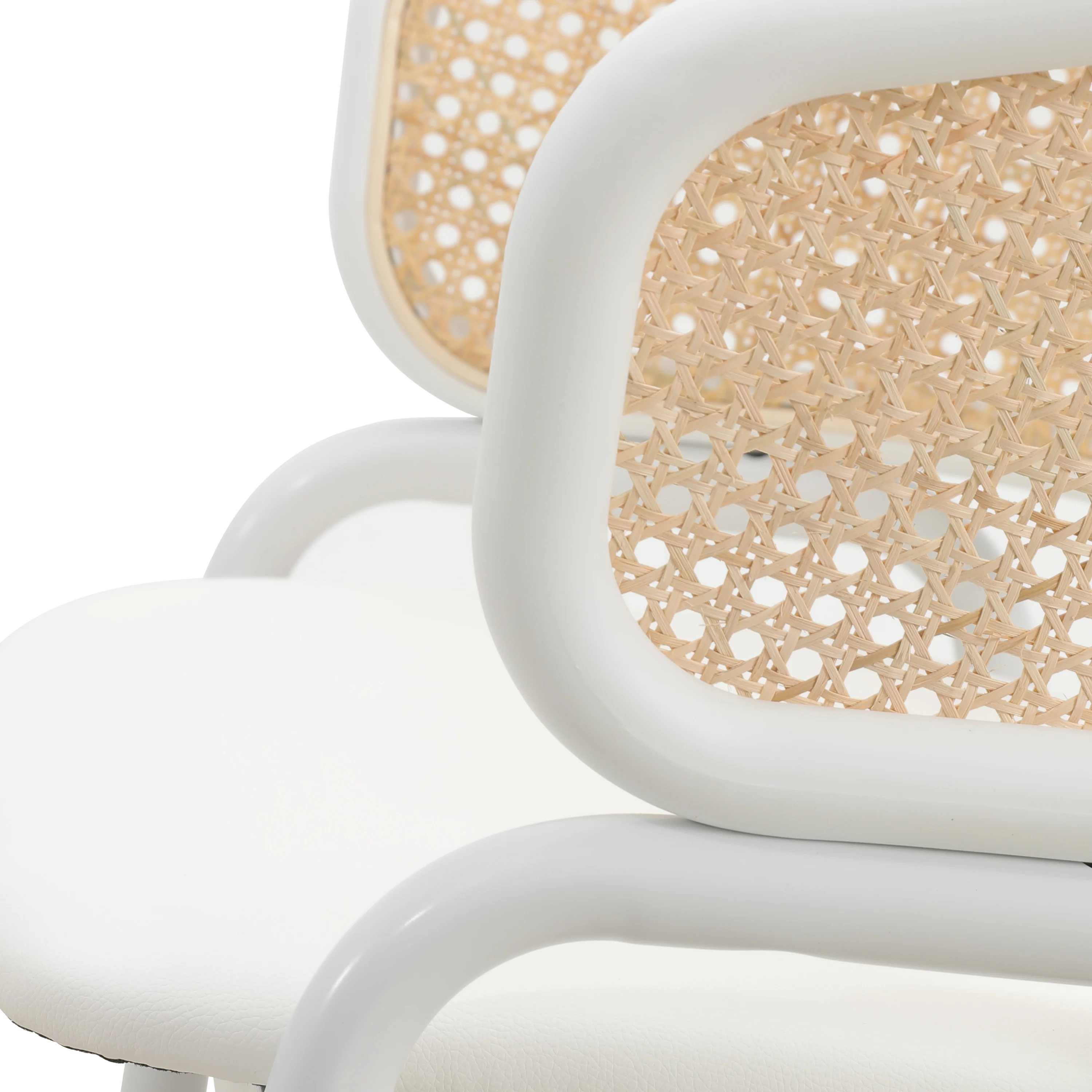 Ervilla Modern Dining Chair with White Powder Coated Steel Legs and Wicker Back, Set of 2