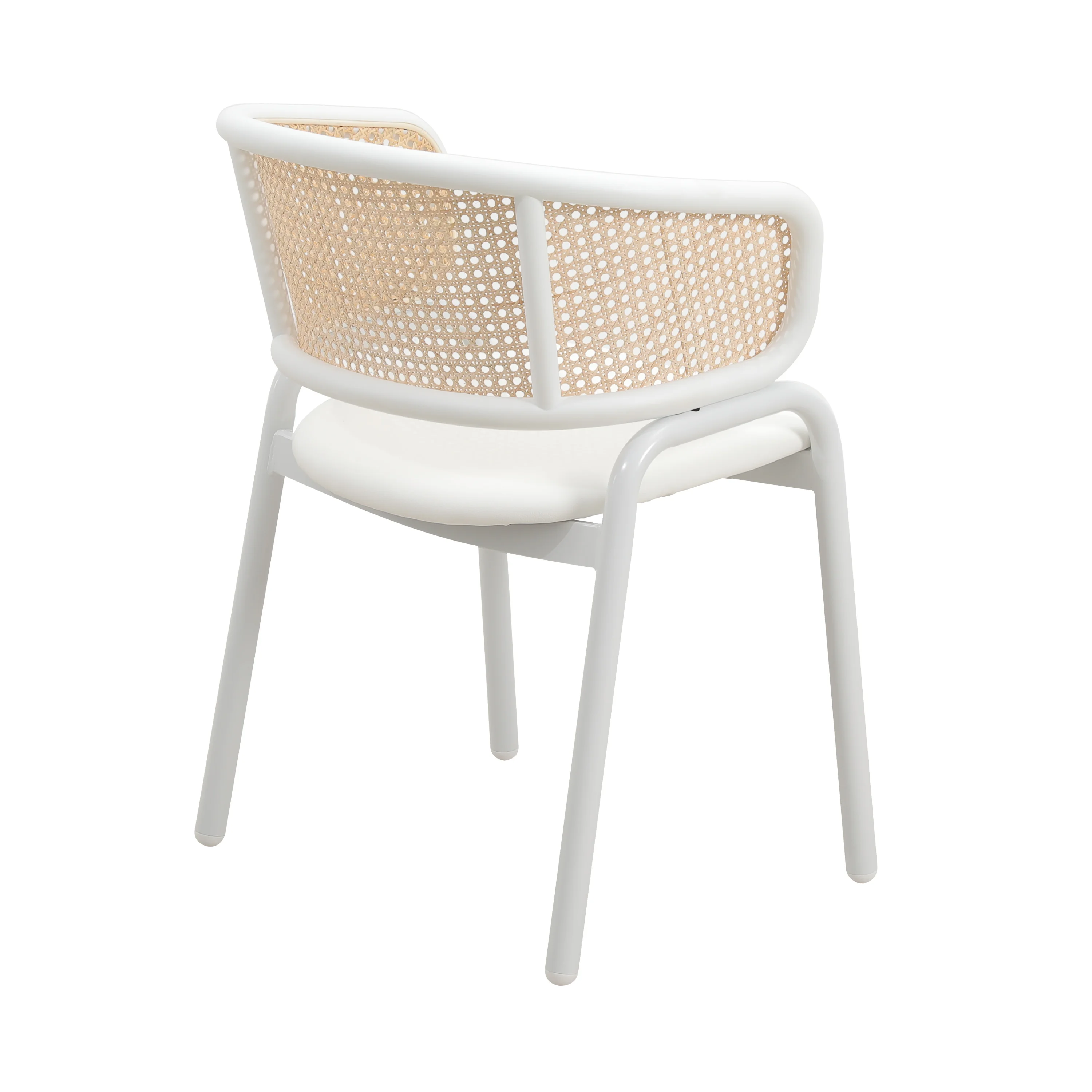 Ervilla Modern Dining Chair with White Powder Coated Steel Legs and Wicker Back, Set of 4
