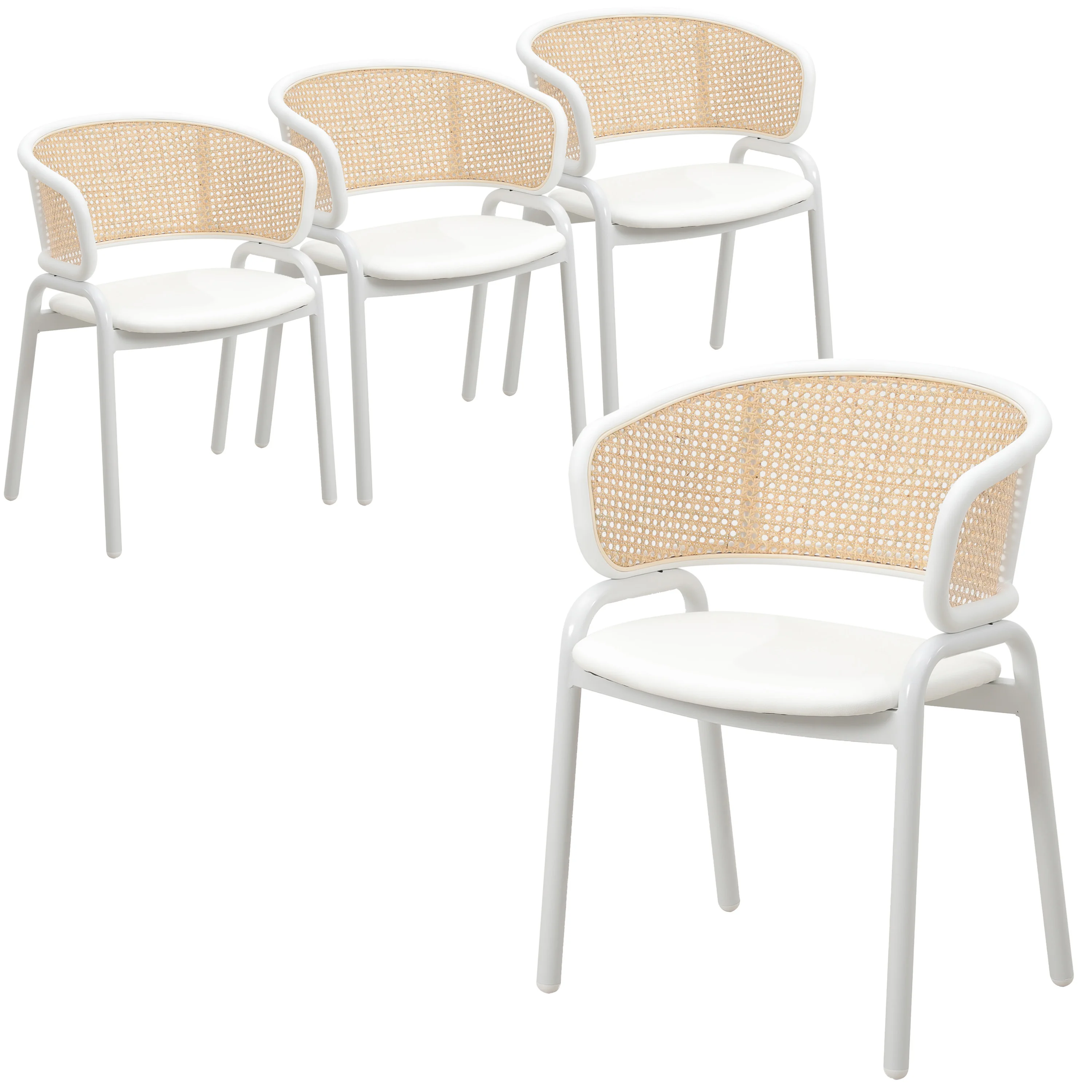 Ervilla Modern Dining Chair with White Powder Coated Steel Legs and Wicker Back, Set of 4