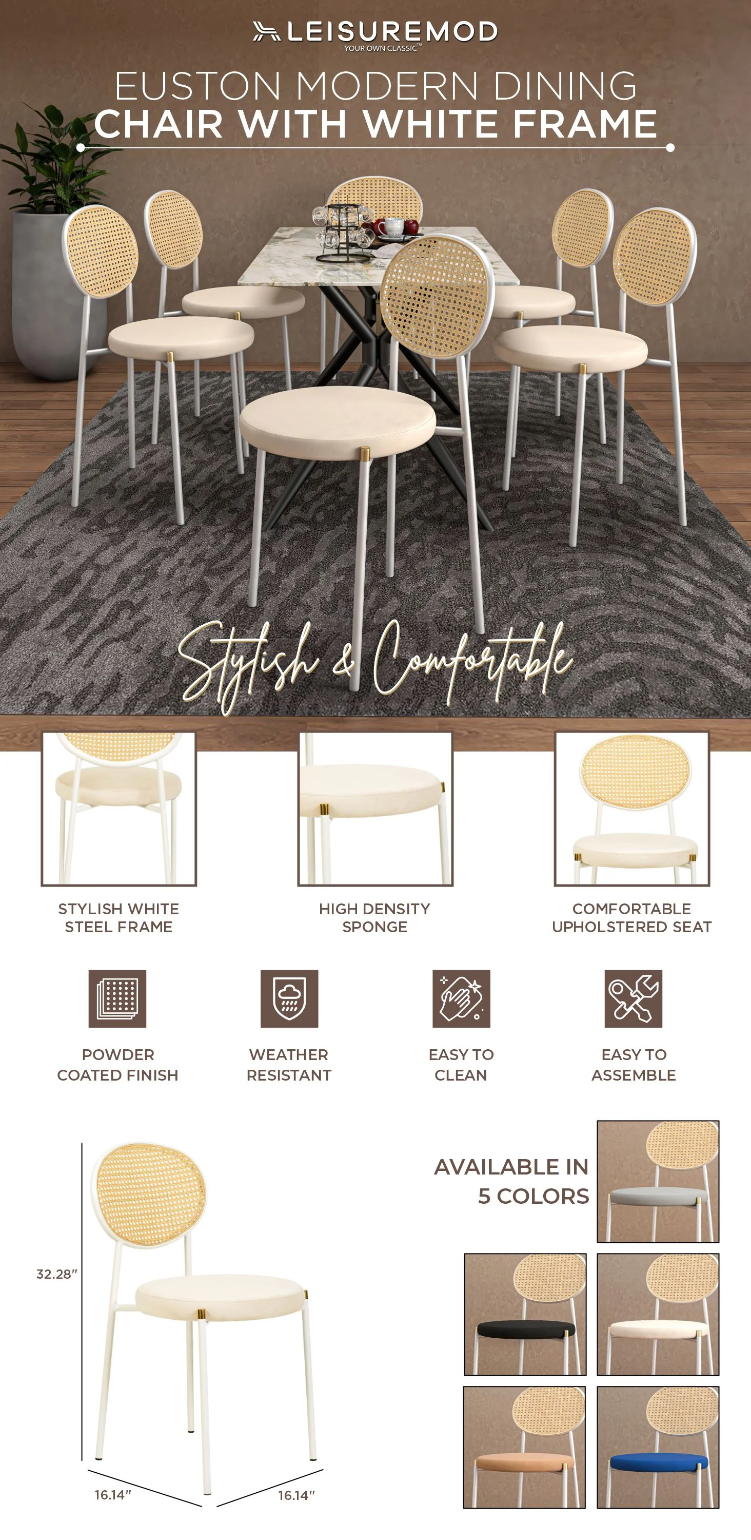 Euston Collection Modern Dining Chair White Frame In Beige