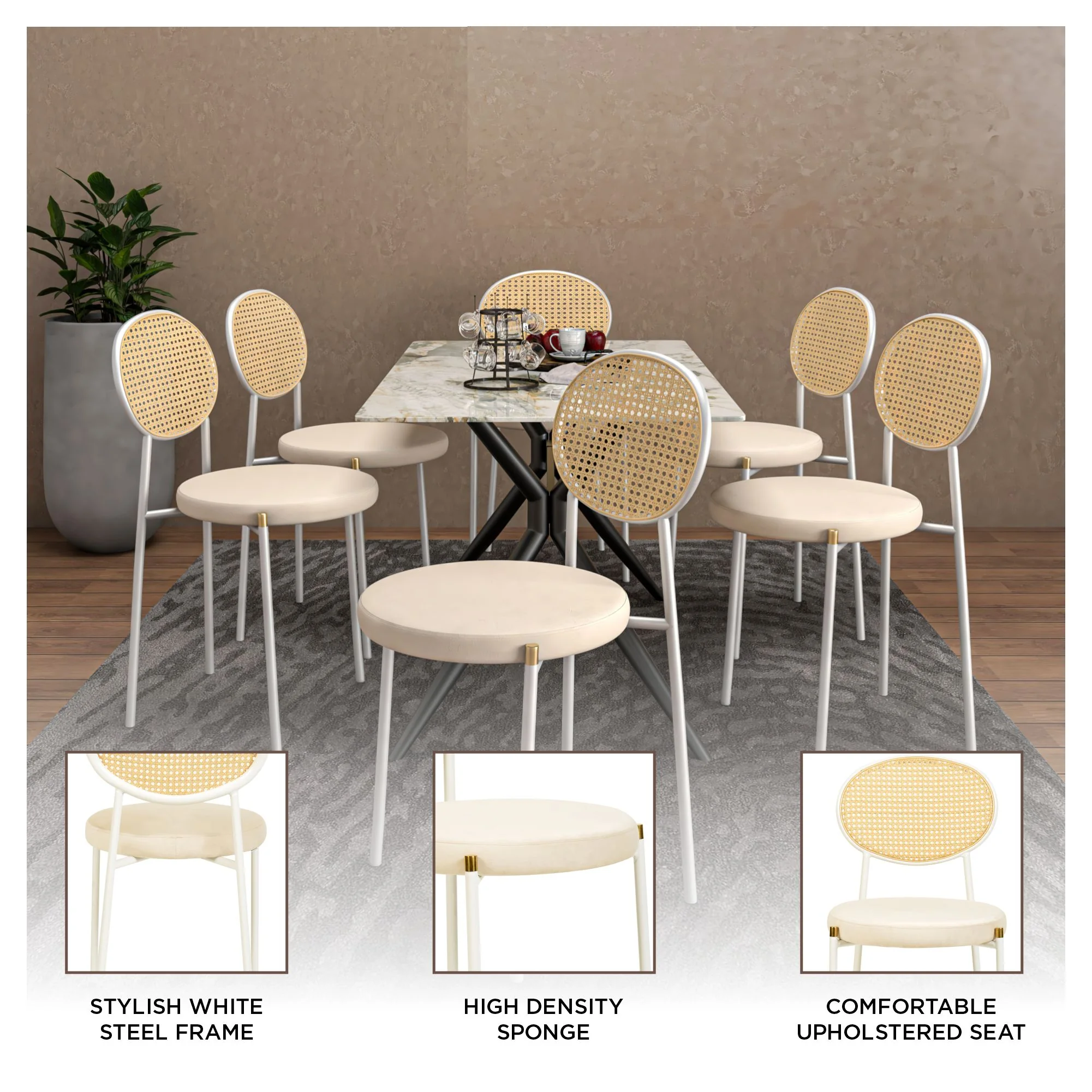 Euston Collection Modern Dining Chair White Frame In Beige - Set of 2