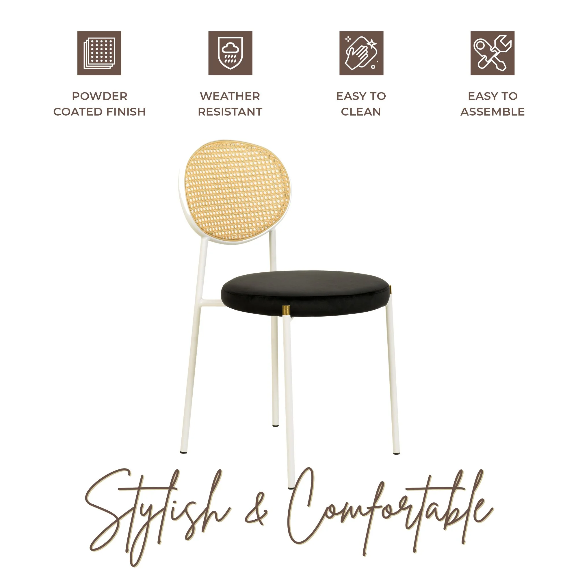 Euston Collection Modern Dining Chair White Frame In black - Set of 2