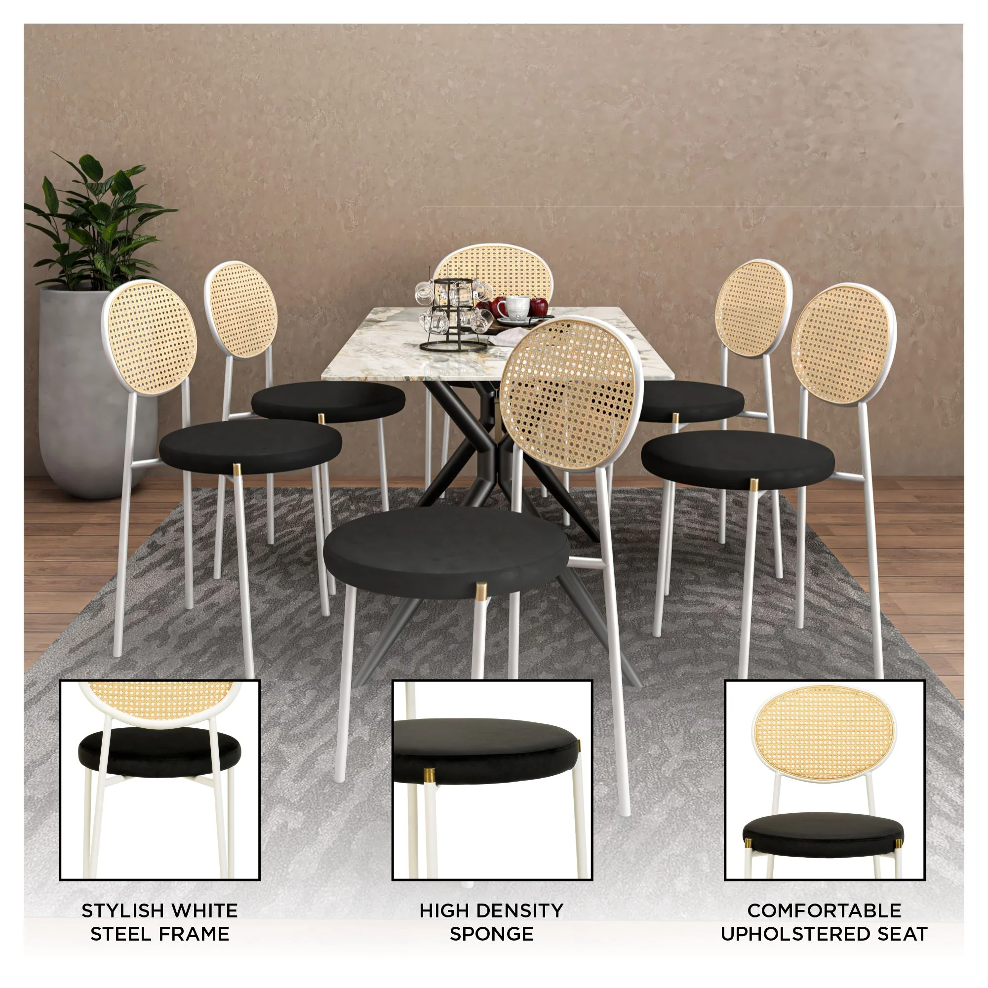 Euston Collection Modern Dining Chair White Frame In black - Set of 4