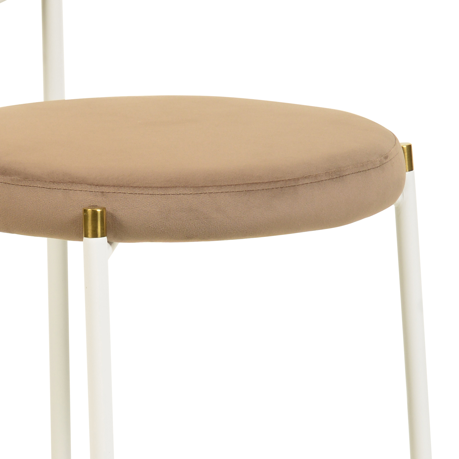 5-Piece Dining Set with 36" Round Dining Table Black MDF Top and Gold Base with 4 Velvet Dining Chairs in White Steel Legs in Brown - View 2