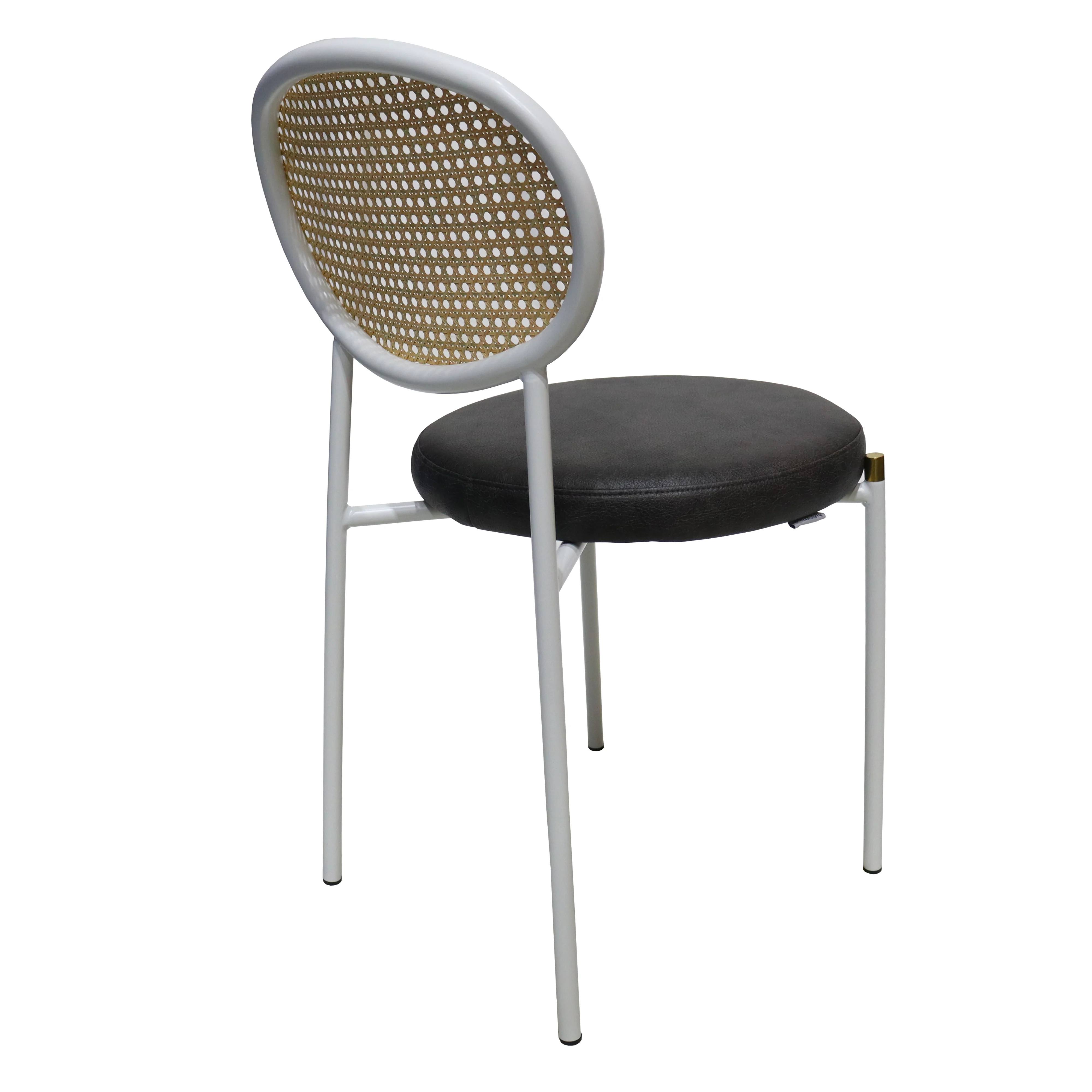 Euston Modern Wicker Dining Chair with White Frame and Leather Seat in Charcoal