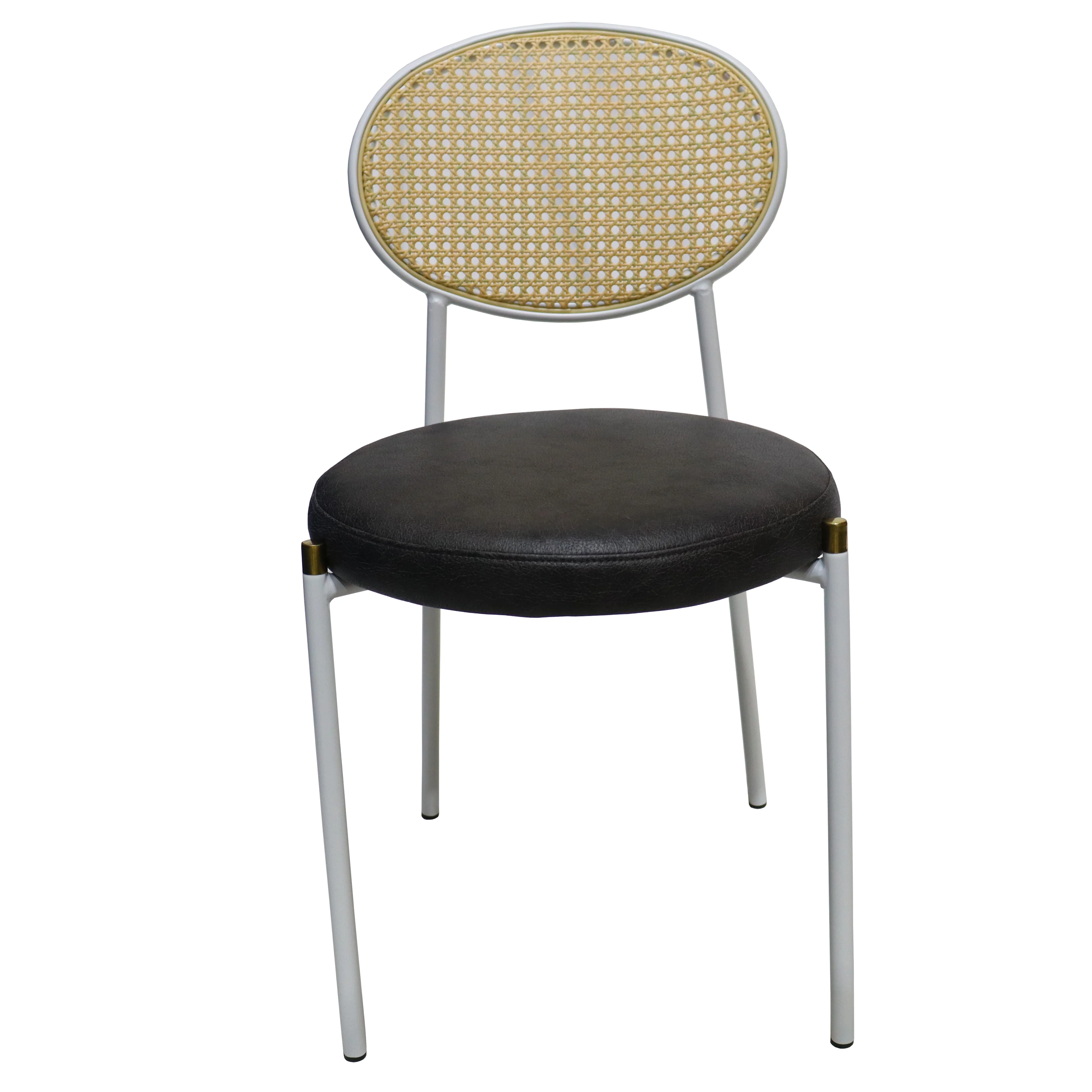 Euston Modern Wicker Dining Chair with White Frame and Leather Seat in Charcoal