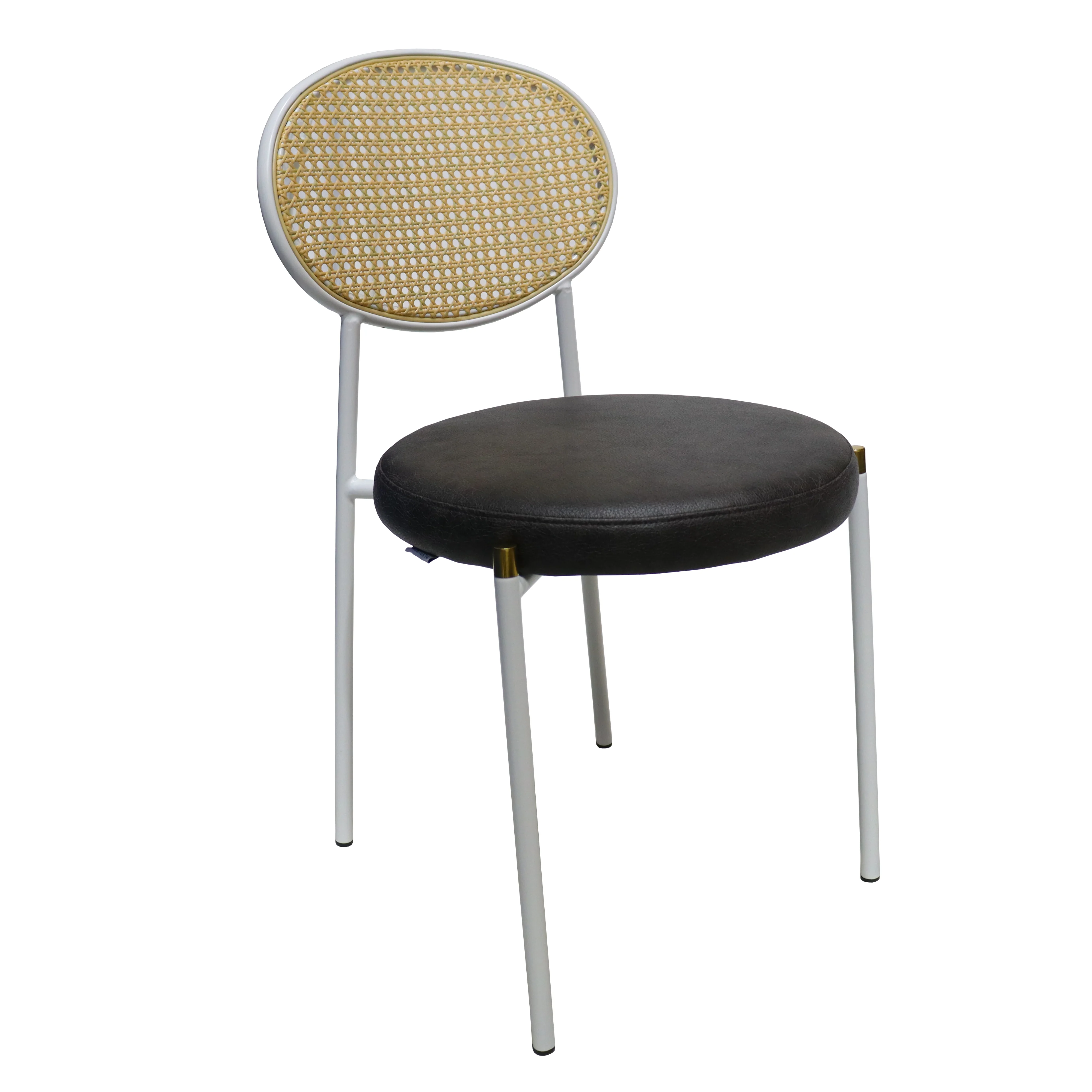 Euston Modern Wicker Dining Chair with White Frame and Leather Seat in Charcoal