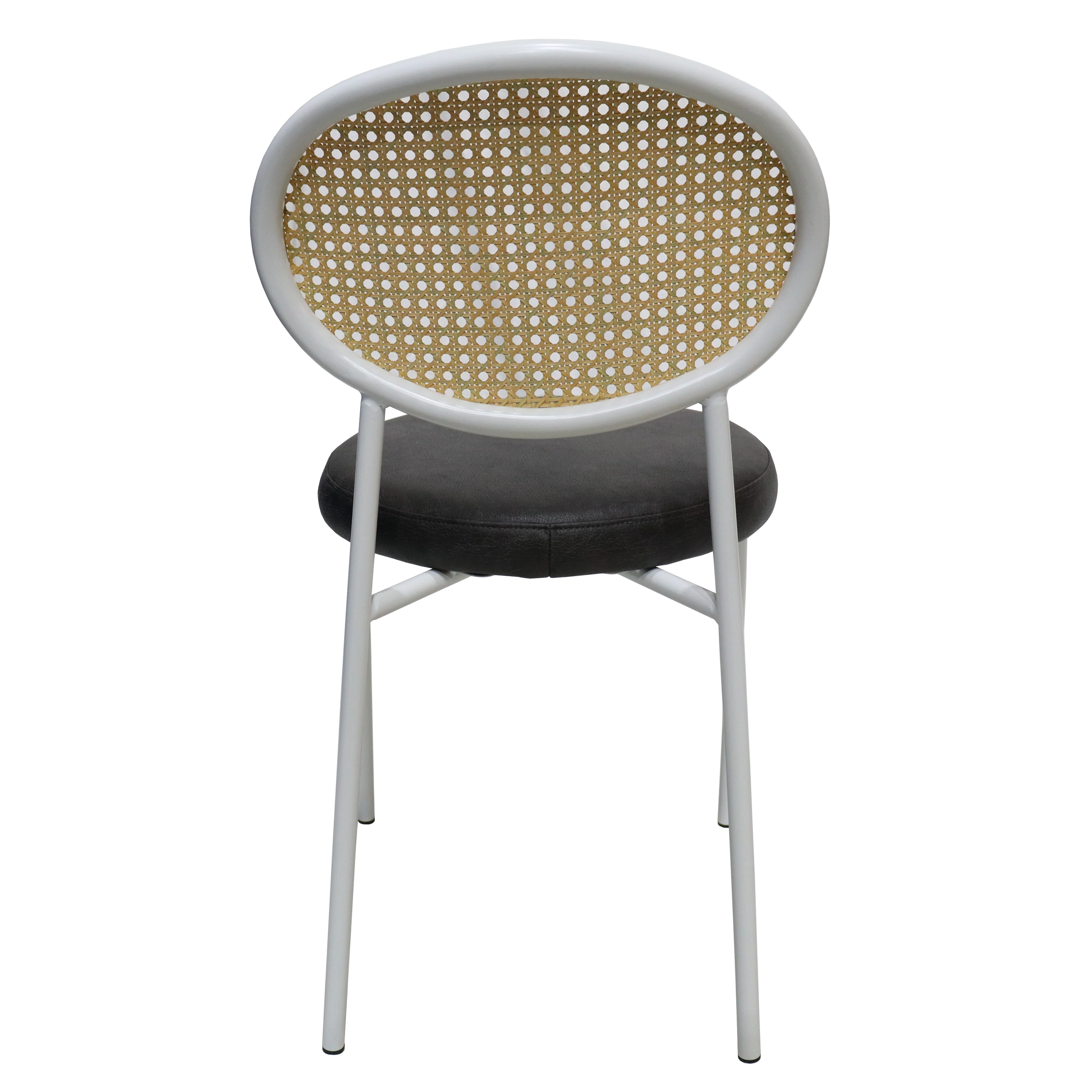 Euston Modern Wicker Dining Chair with White Frame and Leather Seat in Charcoal