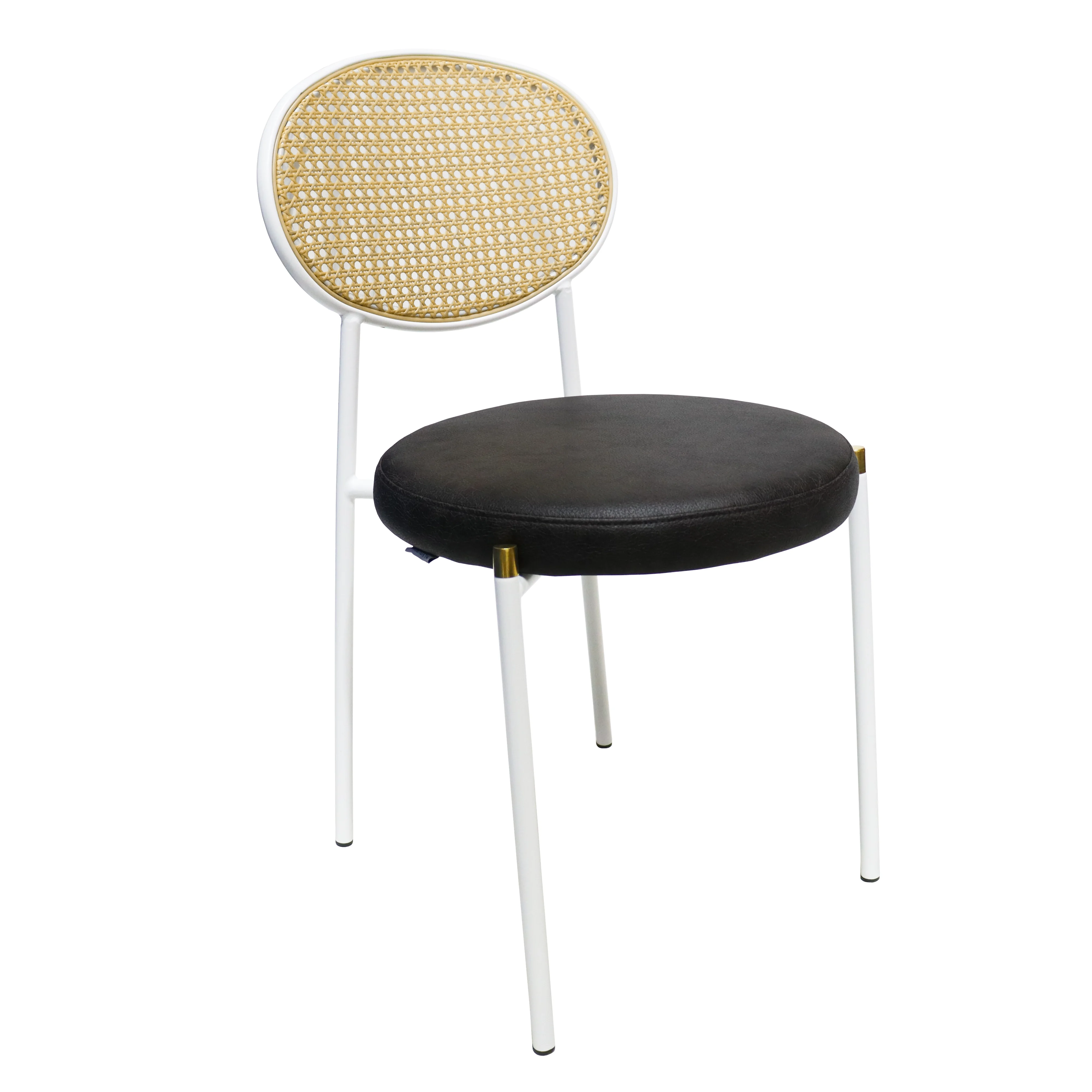 Euston Modern Wicker Dining Chair with White Frame and Leather Seat in Charcoal