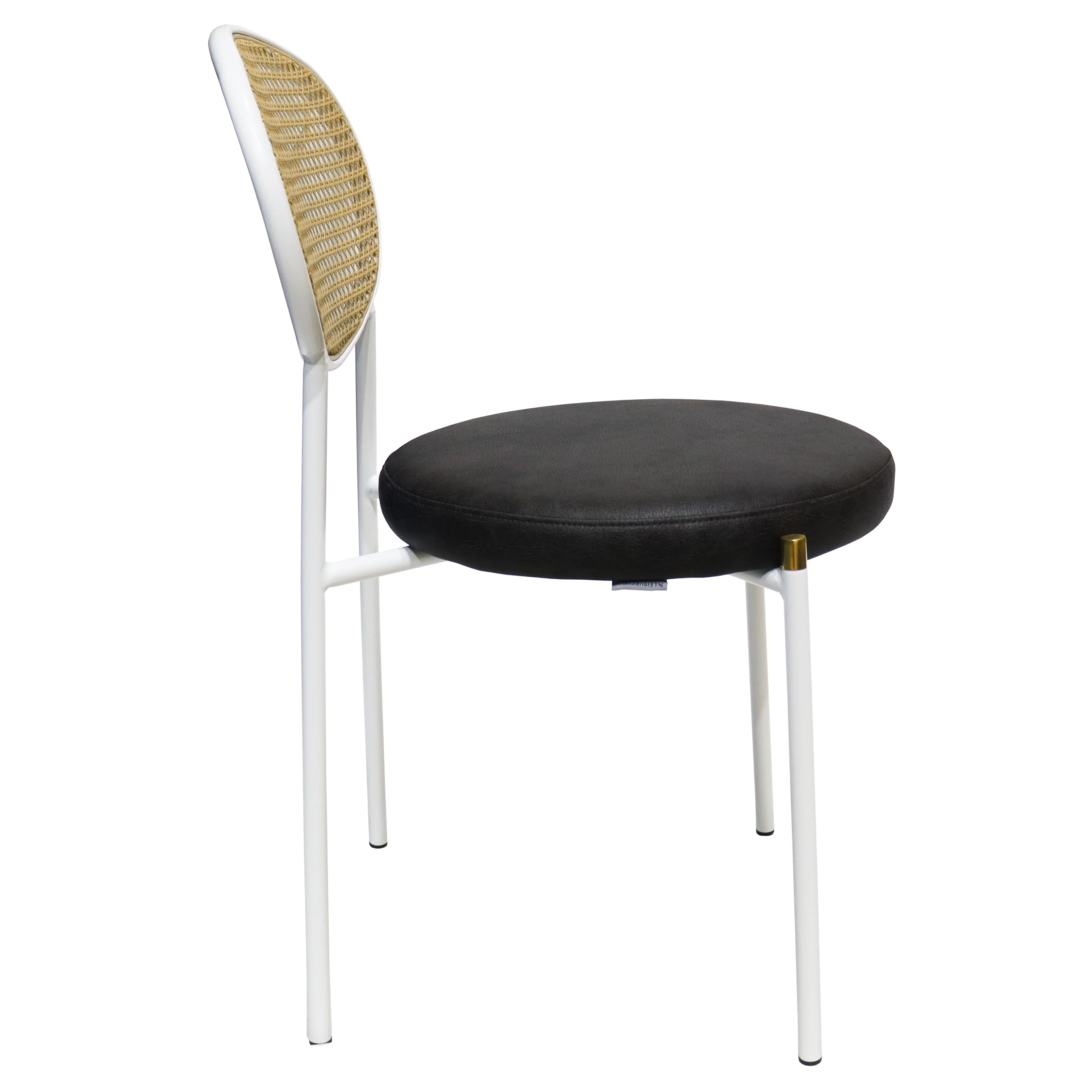 Euston Modern Wicker Dining Chair with White Frame and Leather Seat in Charcoal