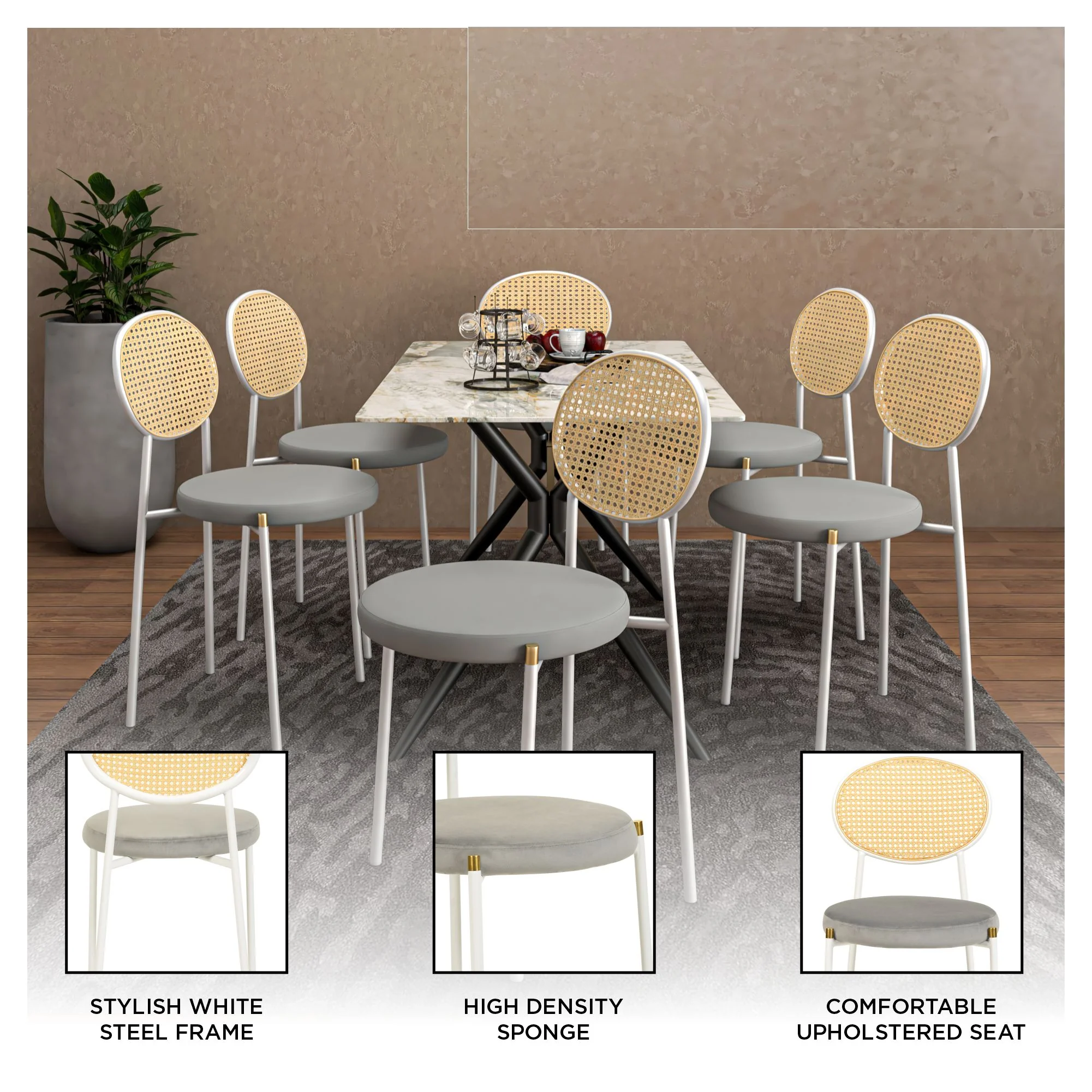 Euston Collection Modern Dining Chair White Frame In Grey - Set of 2