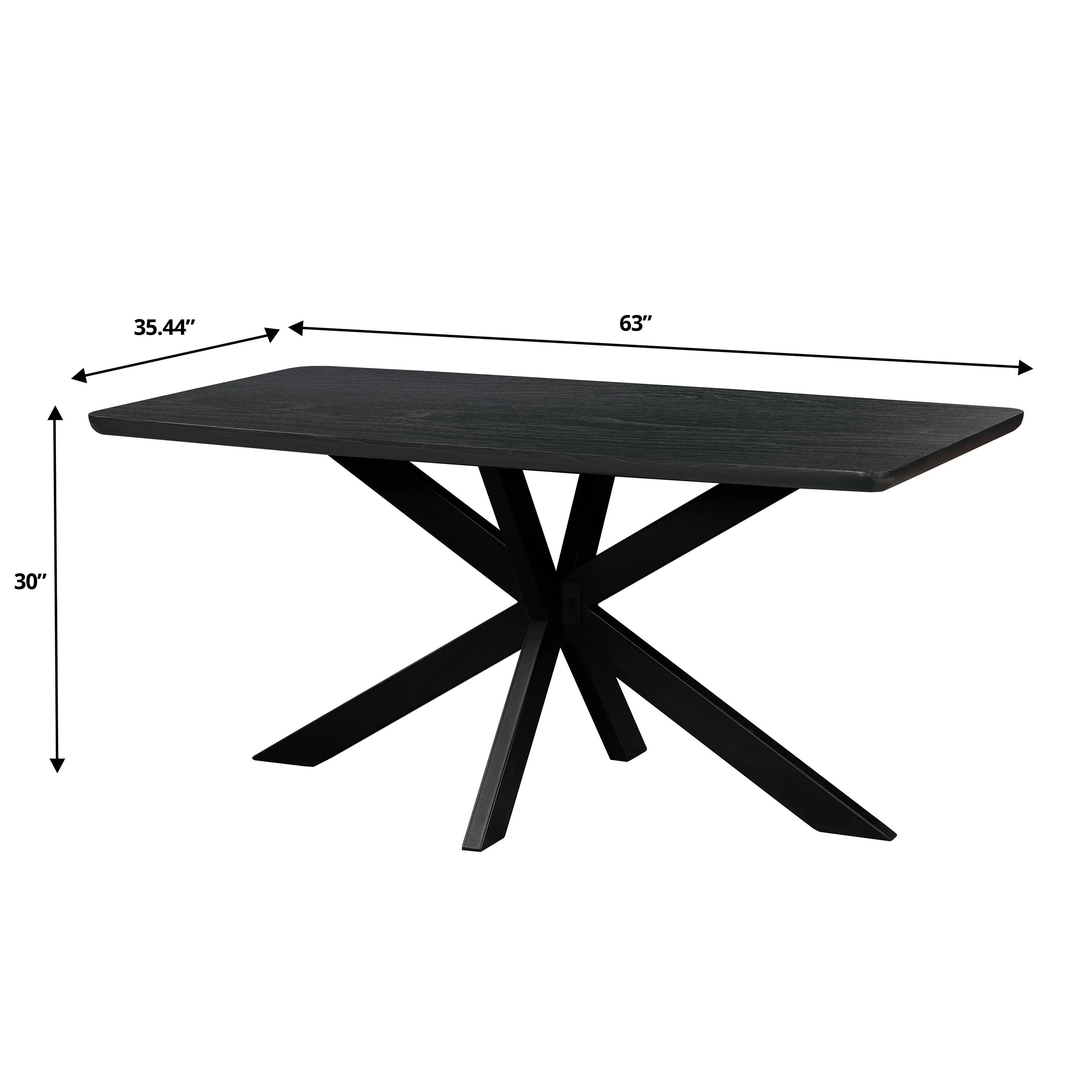 5-Piece Dining Set with 63" Rectangular Dining Table in Ebony with 4 Velvet Dining Chairs in White Steel Legs in Grey