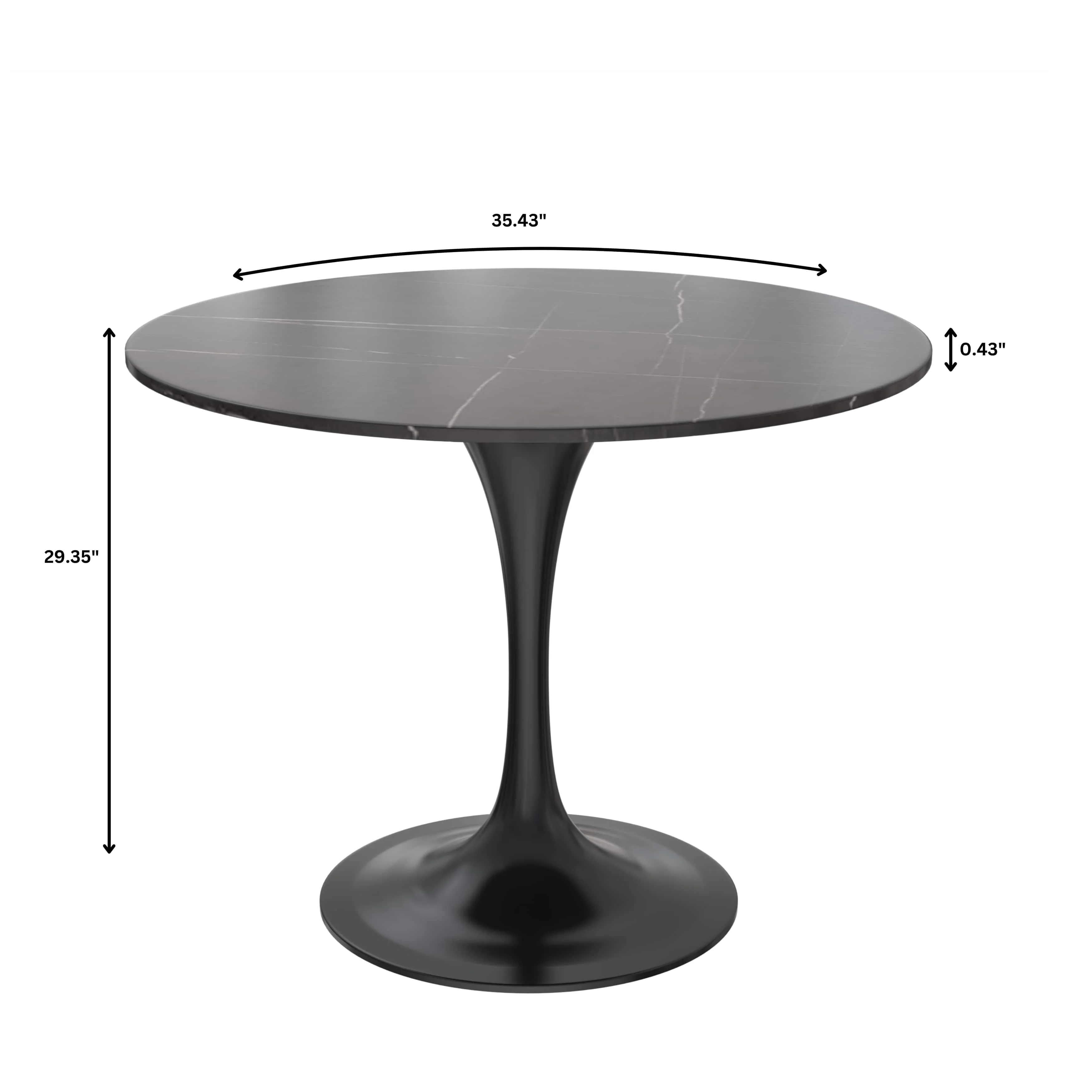 5-Piece Dining Set with 36" Round Dining Table Black Sintered Stone Top and Black Pedestal with 4 Velvet Dining Chairs in White Steel Legs in Grey