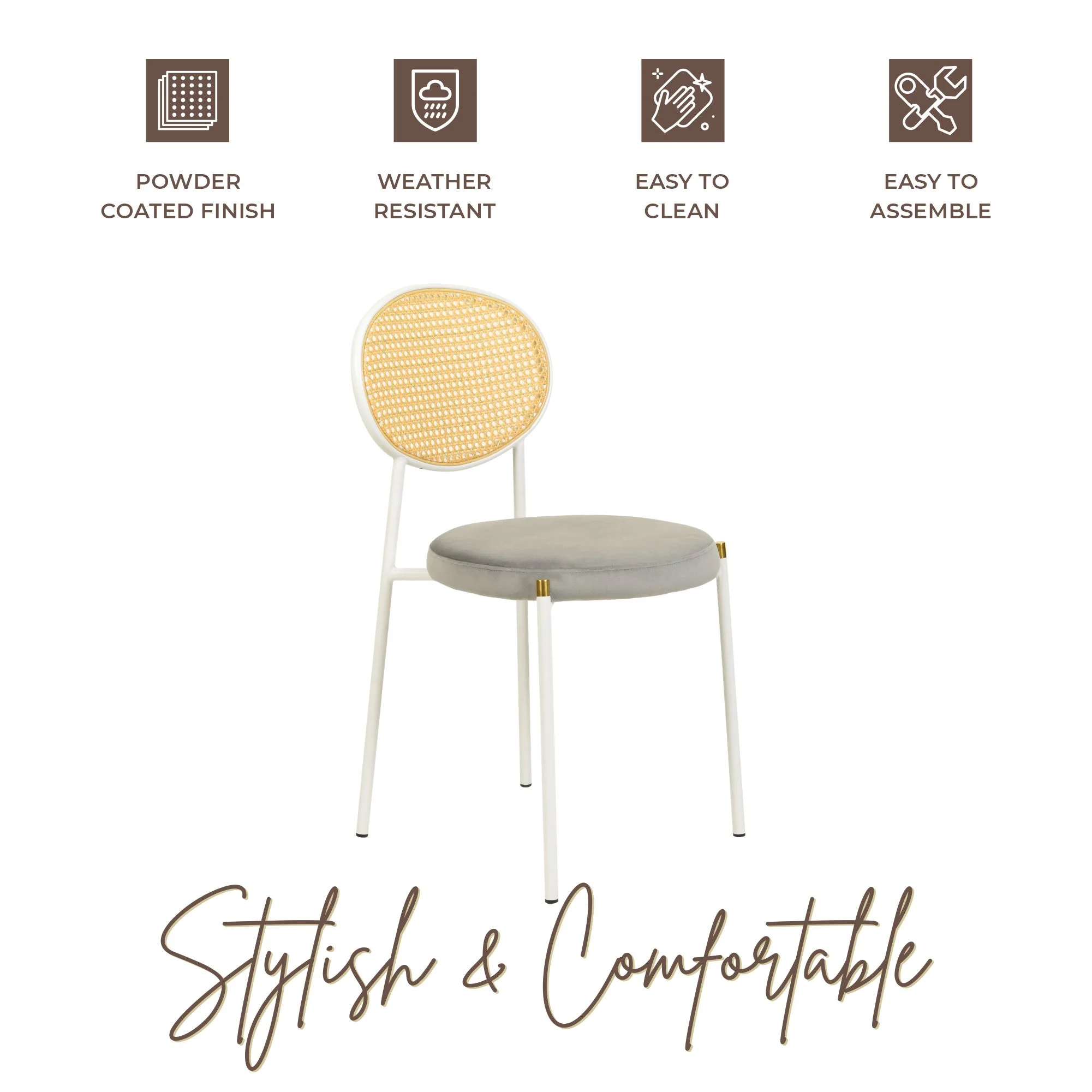 Euston Collection Modern Dining Chair White Frame In Grey - Set of 4