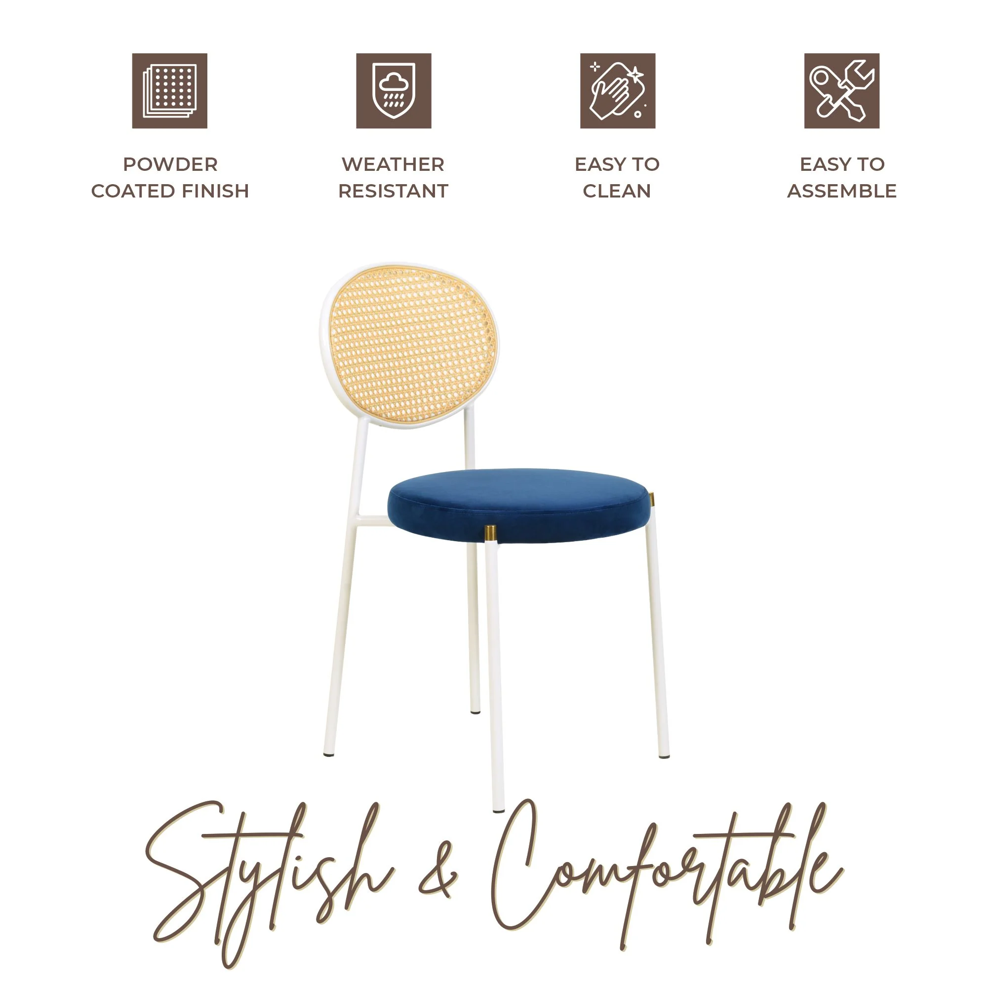 Euston Collection Modern Dining Chair White Frame In Blue - Set of 2