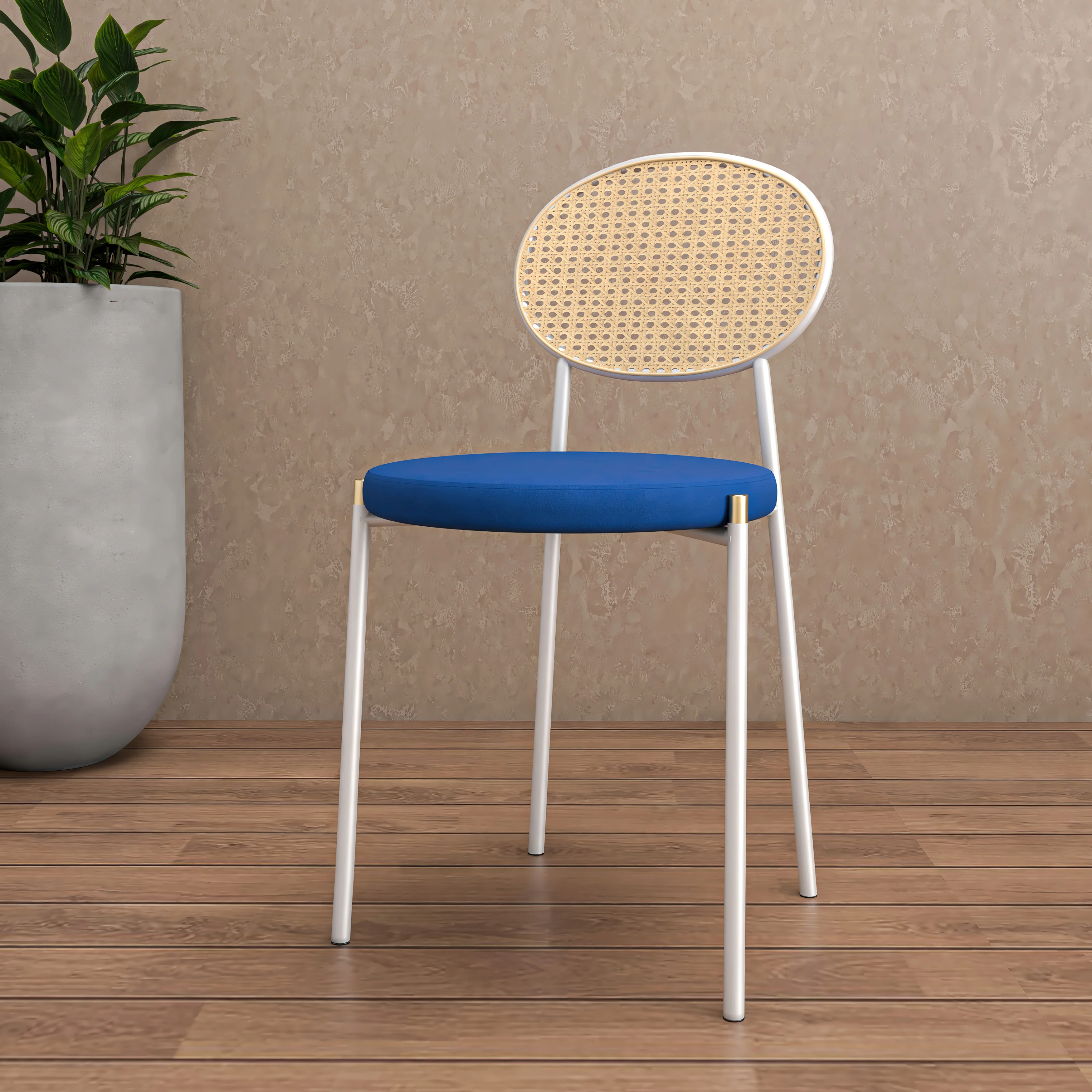 Euston Collection Modern Dining Chair White Frame In Blue - Set of 4