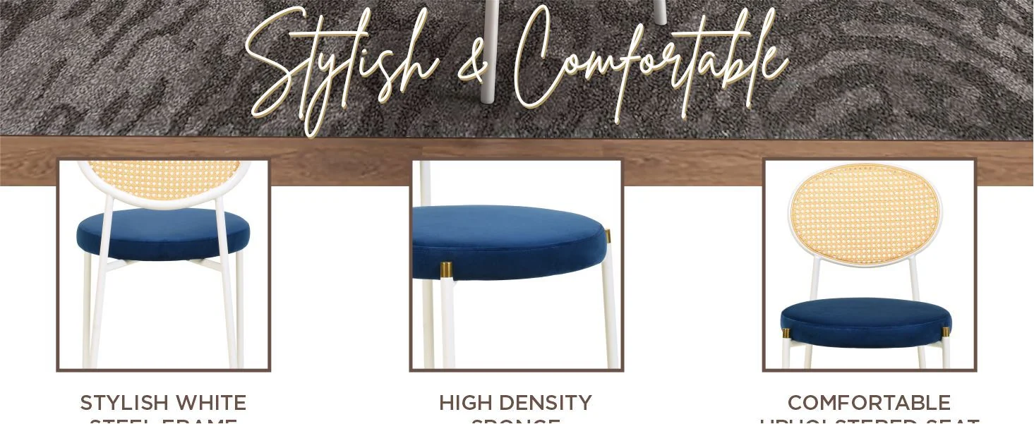 Euston Collection Modern Dining Chair White Frame In Blue - Set of 4