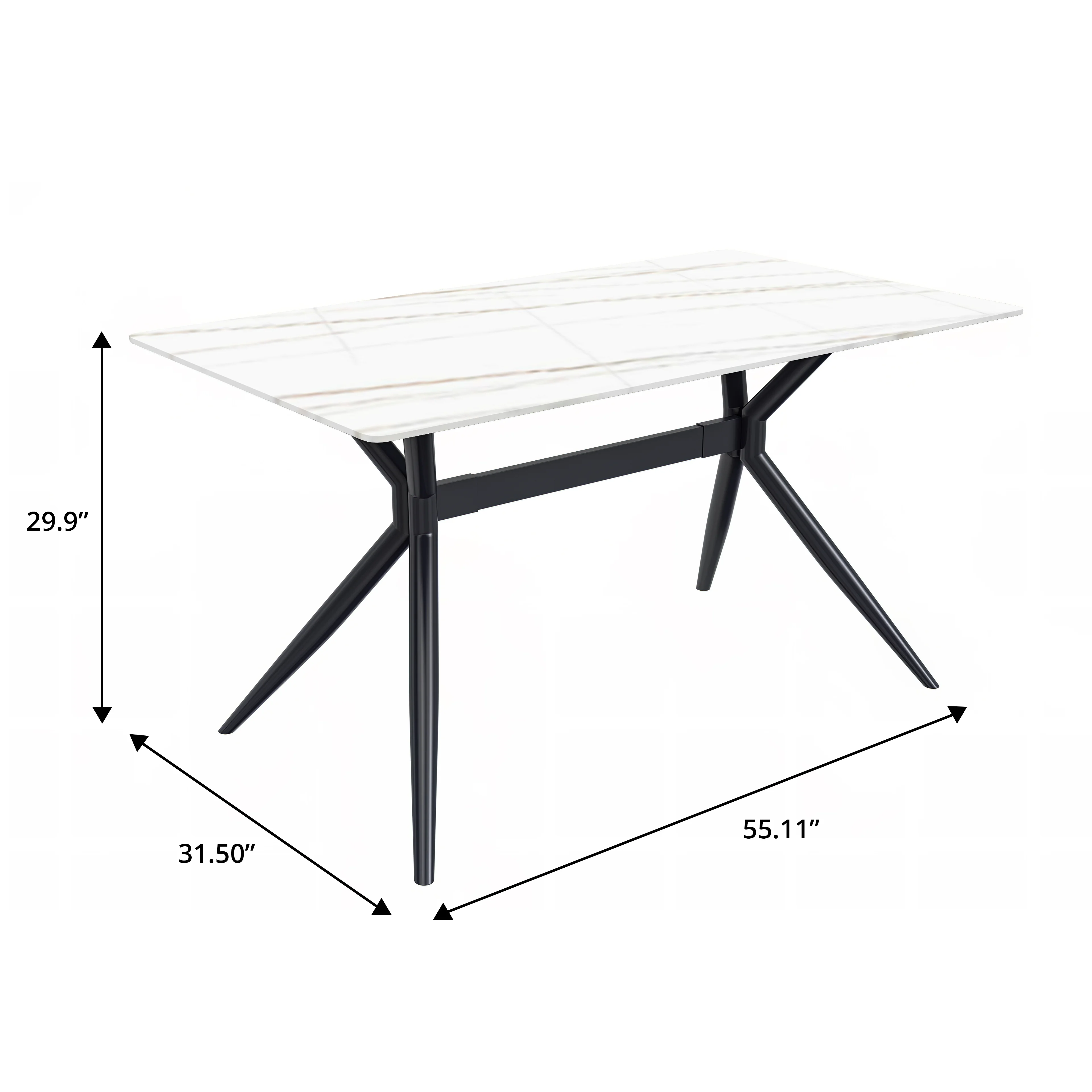 7-Piece Dining Set with Rectangular Sintered Stone Dining Table and 6 Velvet Dining Side Chairs with Wicker Back