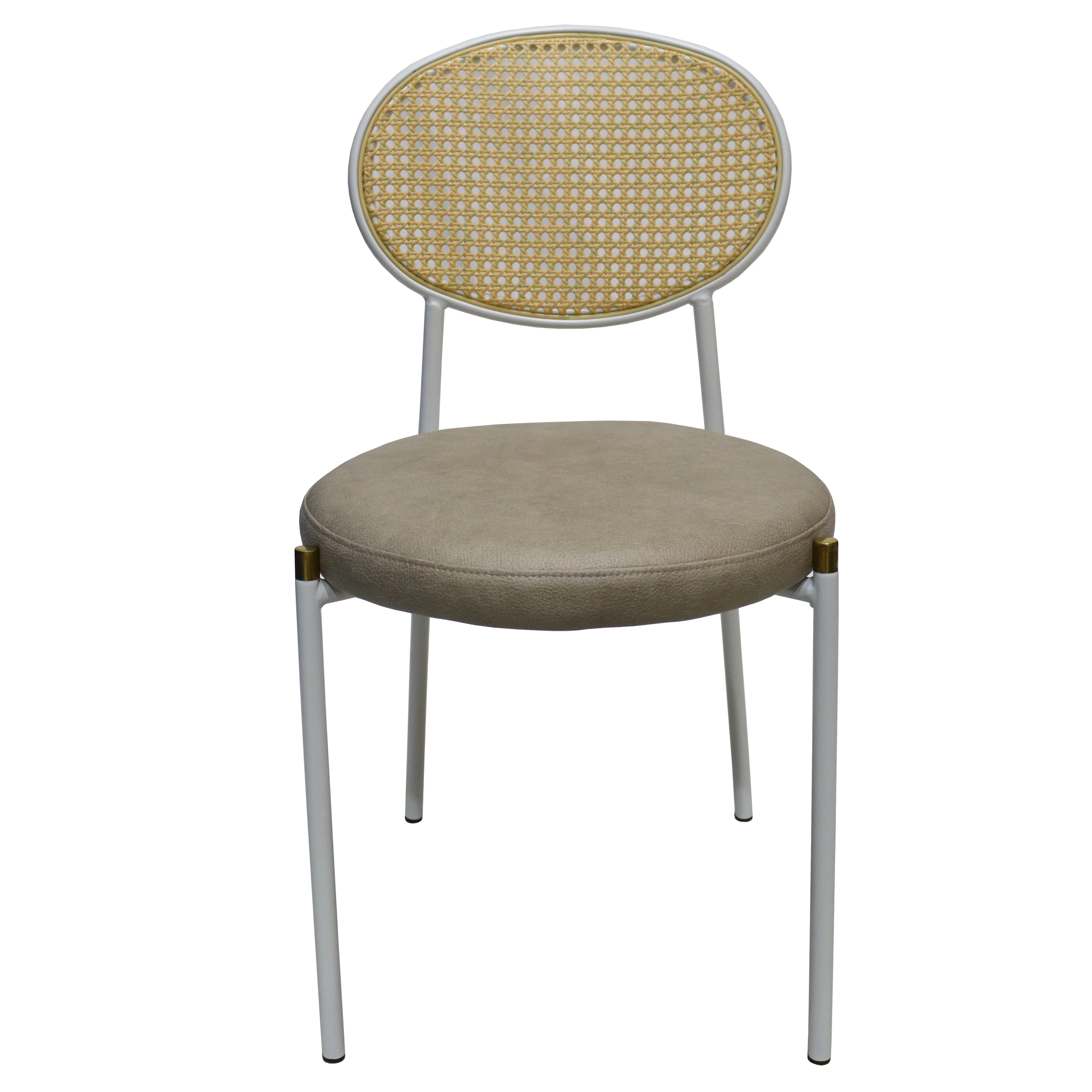 Euston Modern Wicker Dining Chair with White Frame and Leather Seat in Taupe