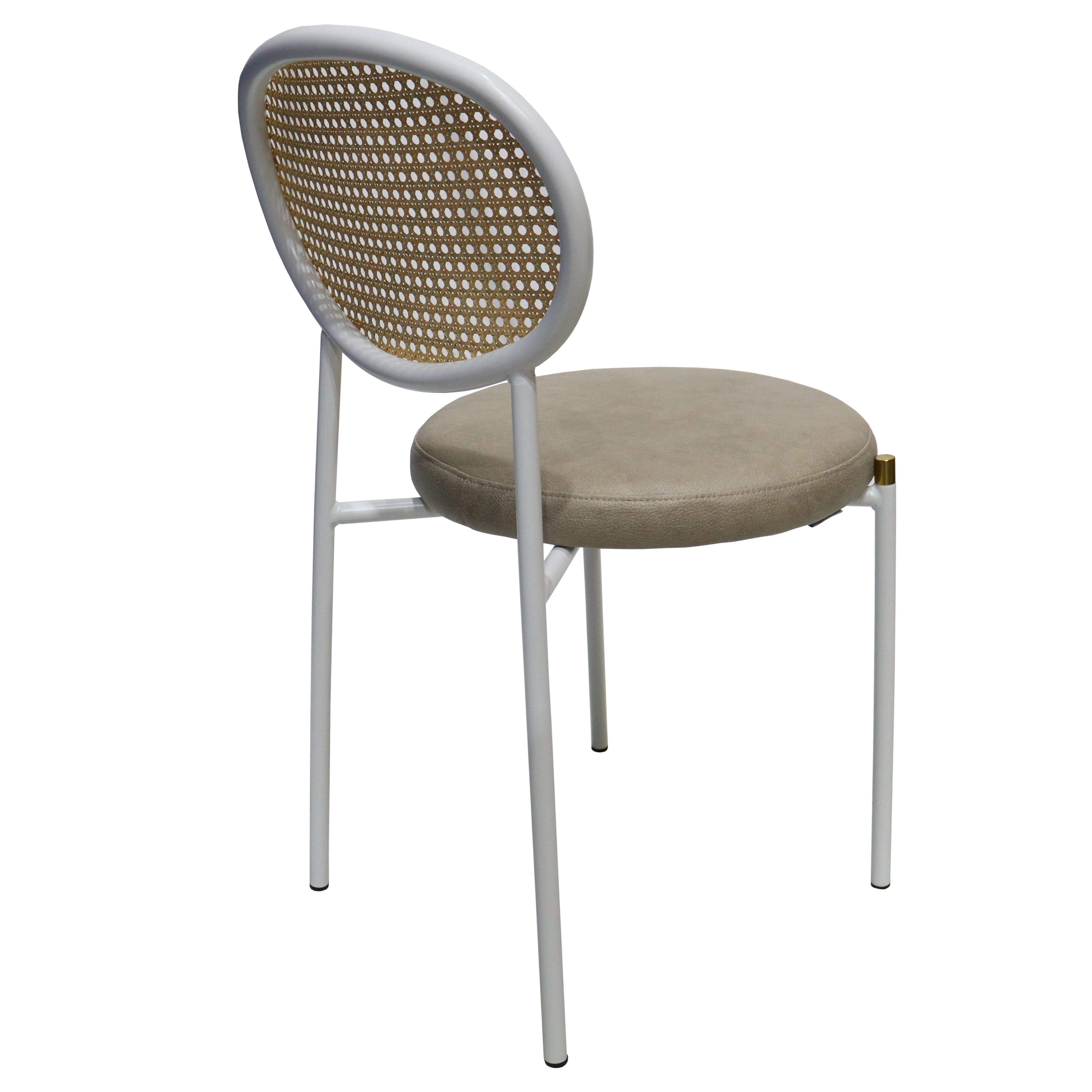 Euston Modern Wicker Dining Chair with White Frame and Leather Seat in Taupe