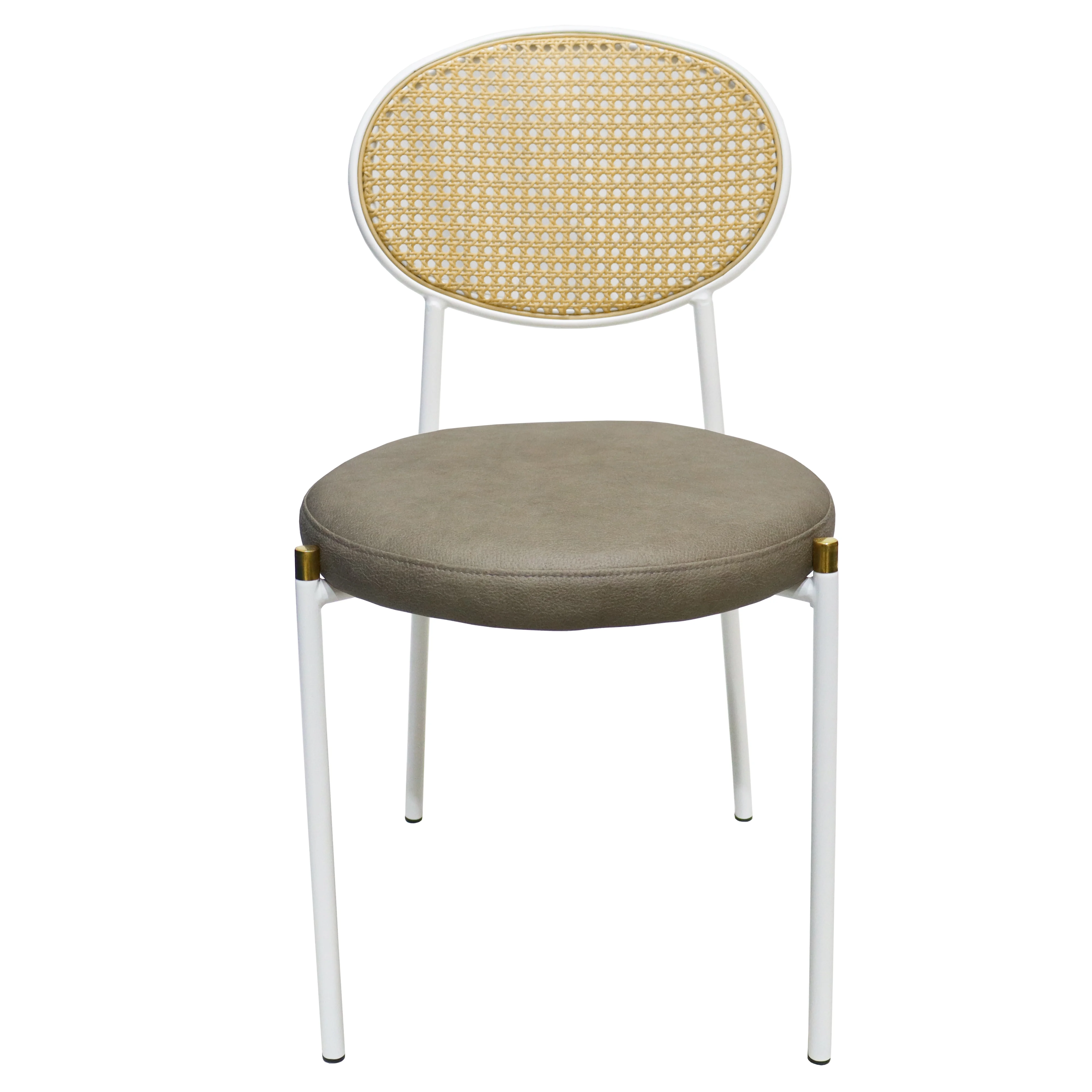 Euston Modern Wicker Dining Chair with White Frame and Leather Seat in Taupe