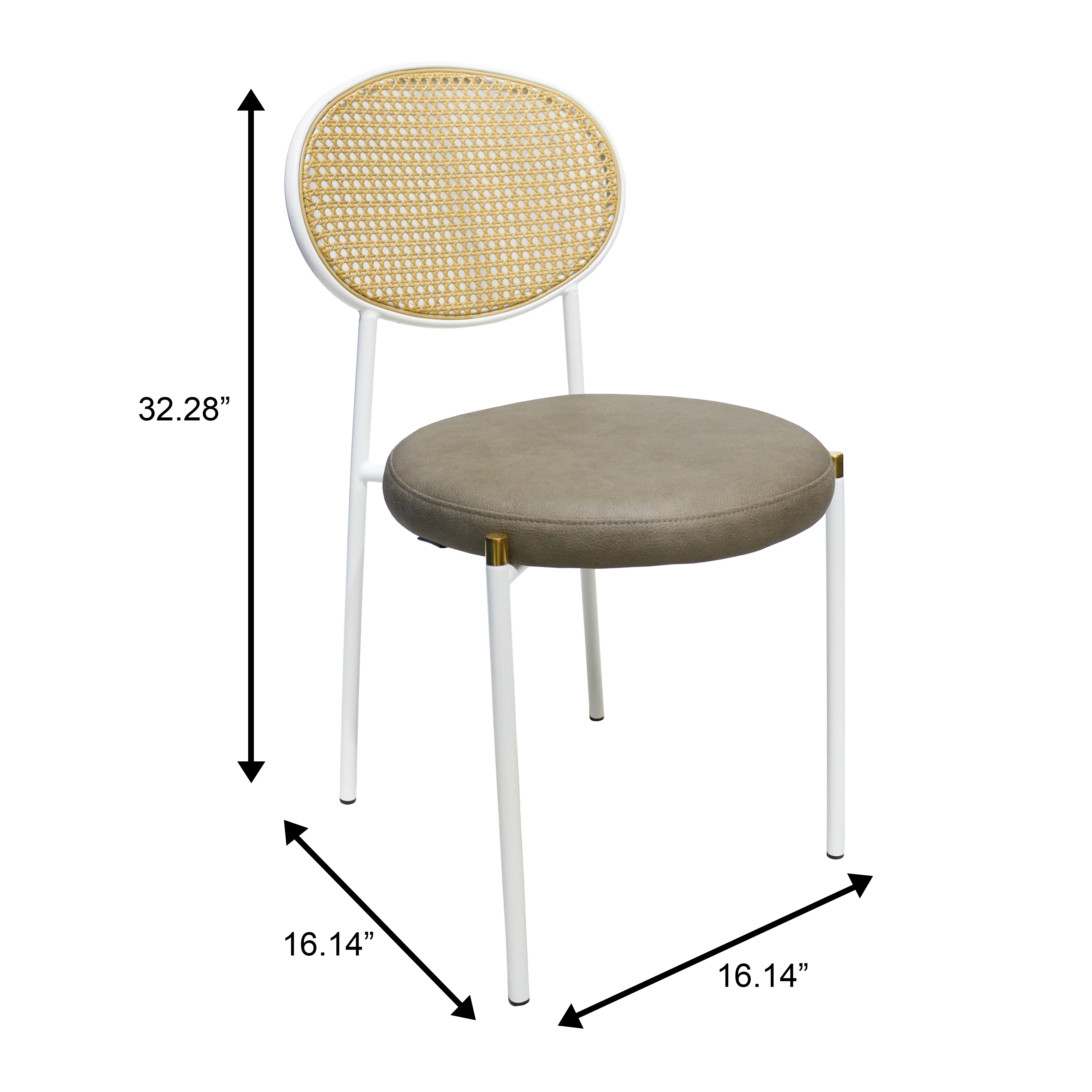 Euston Modern Wicker Dining Chair with White Frame and Leather Seat in Taupe