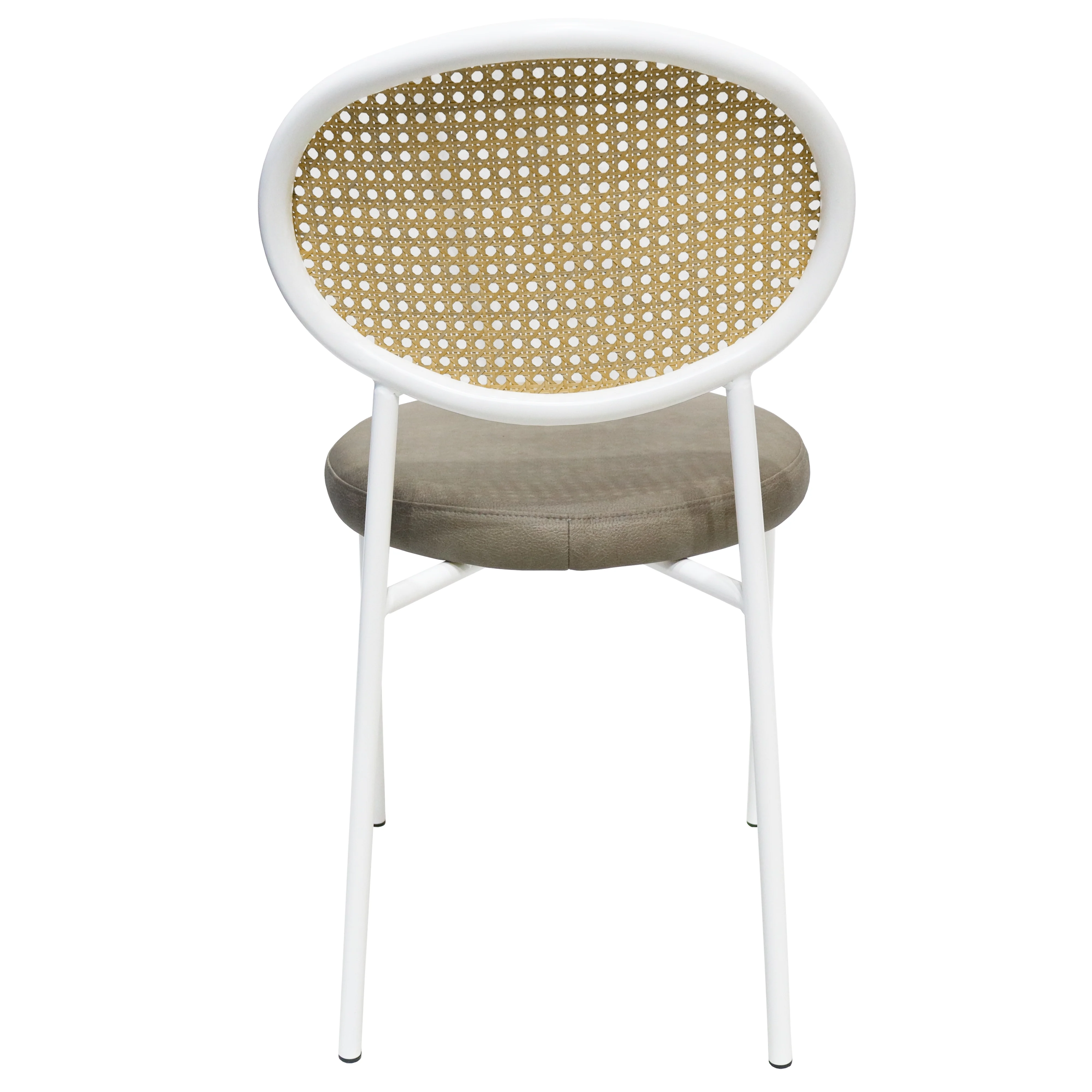 Euston Modern Wicker Dining Chair with White Frame and Leather Seat in Taupe