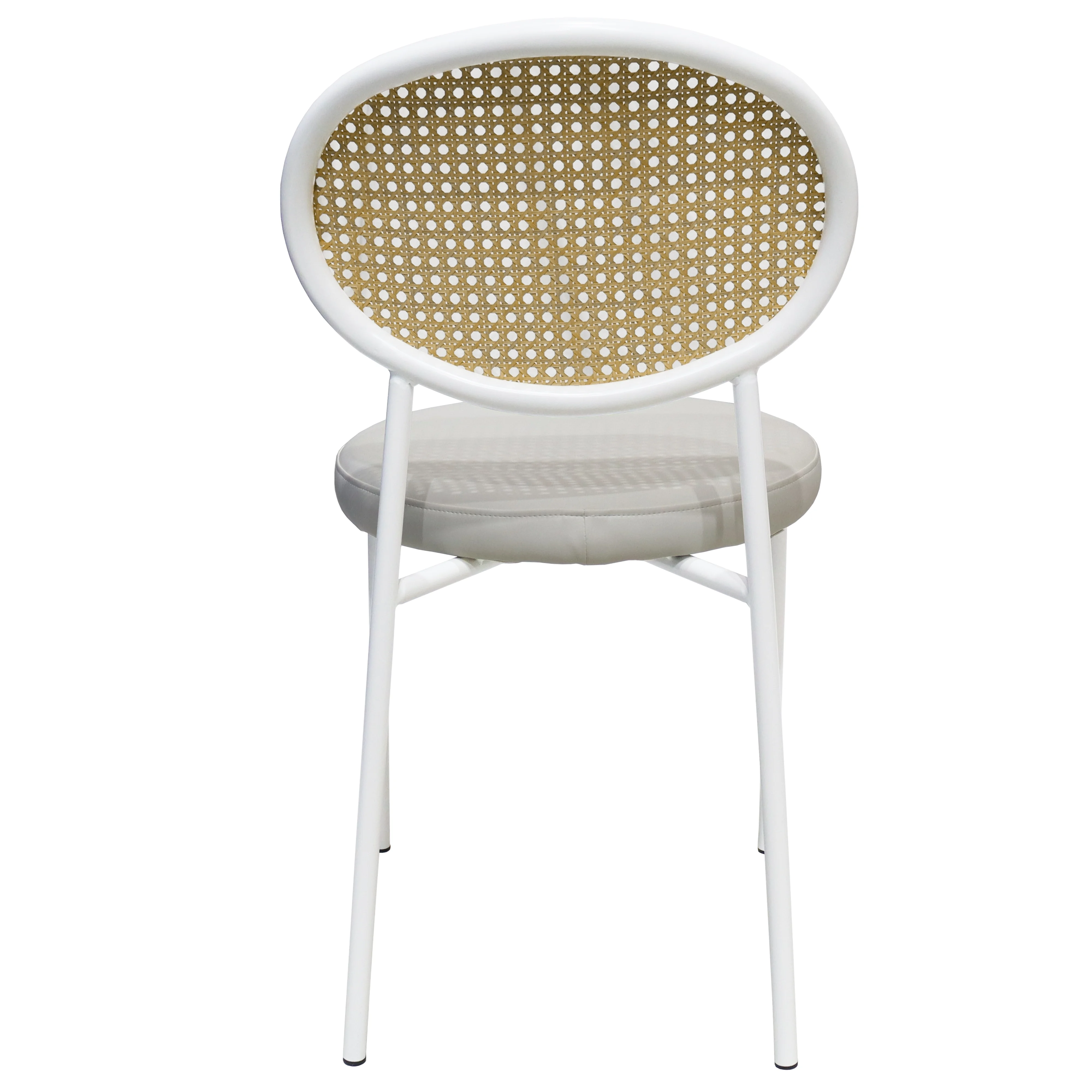 Euston Modern Wicker Dining Chair with White Frame and Leather Seat in White