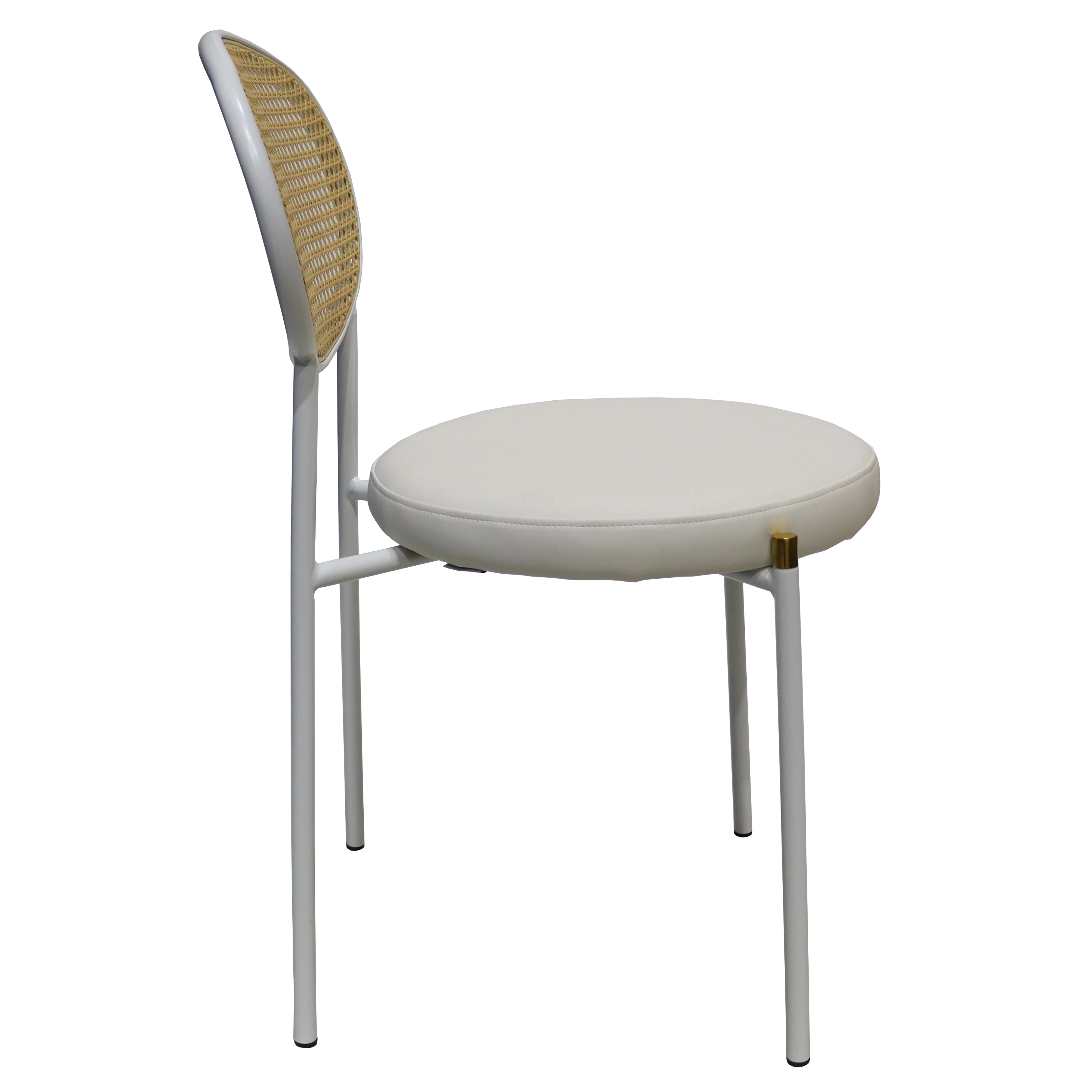Euston Modern Wicker Dining Chair with White Frame and Leather Seat in White