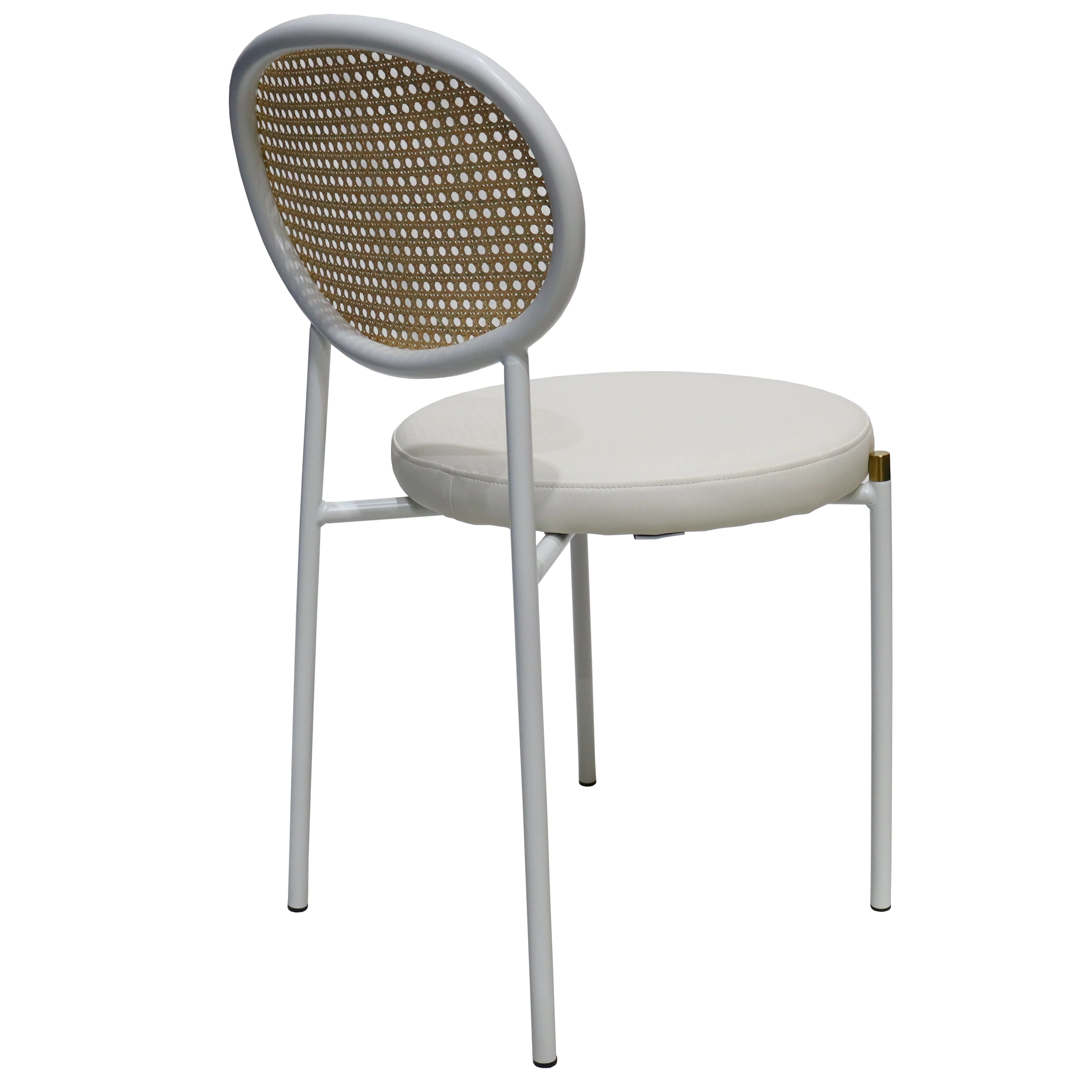 Euston Modern Wicker Dining Chair with White Frame and Leather Seat in White