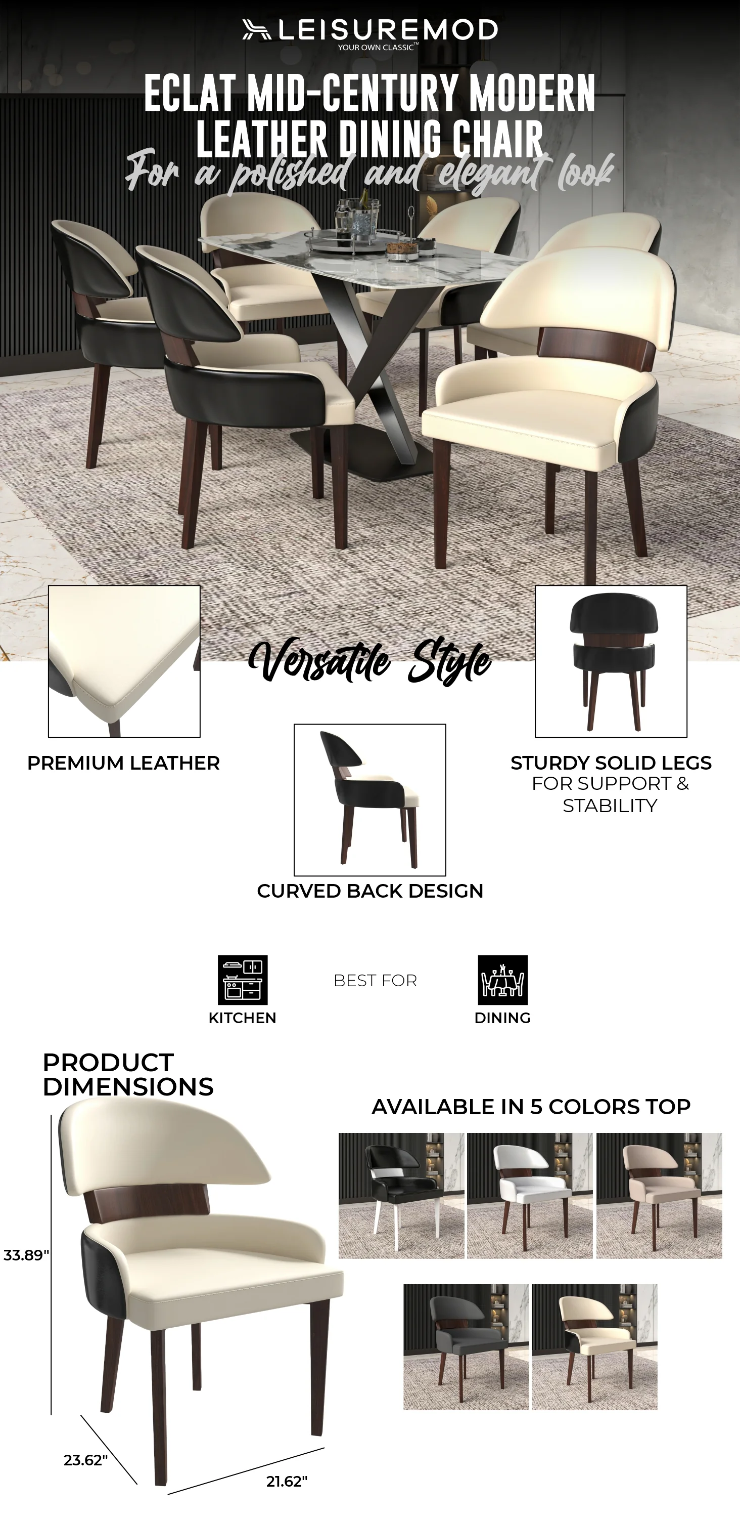 Ethos Collection Modern Wooden Dining Chair in Black/Cream