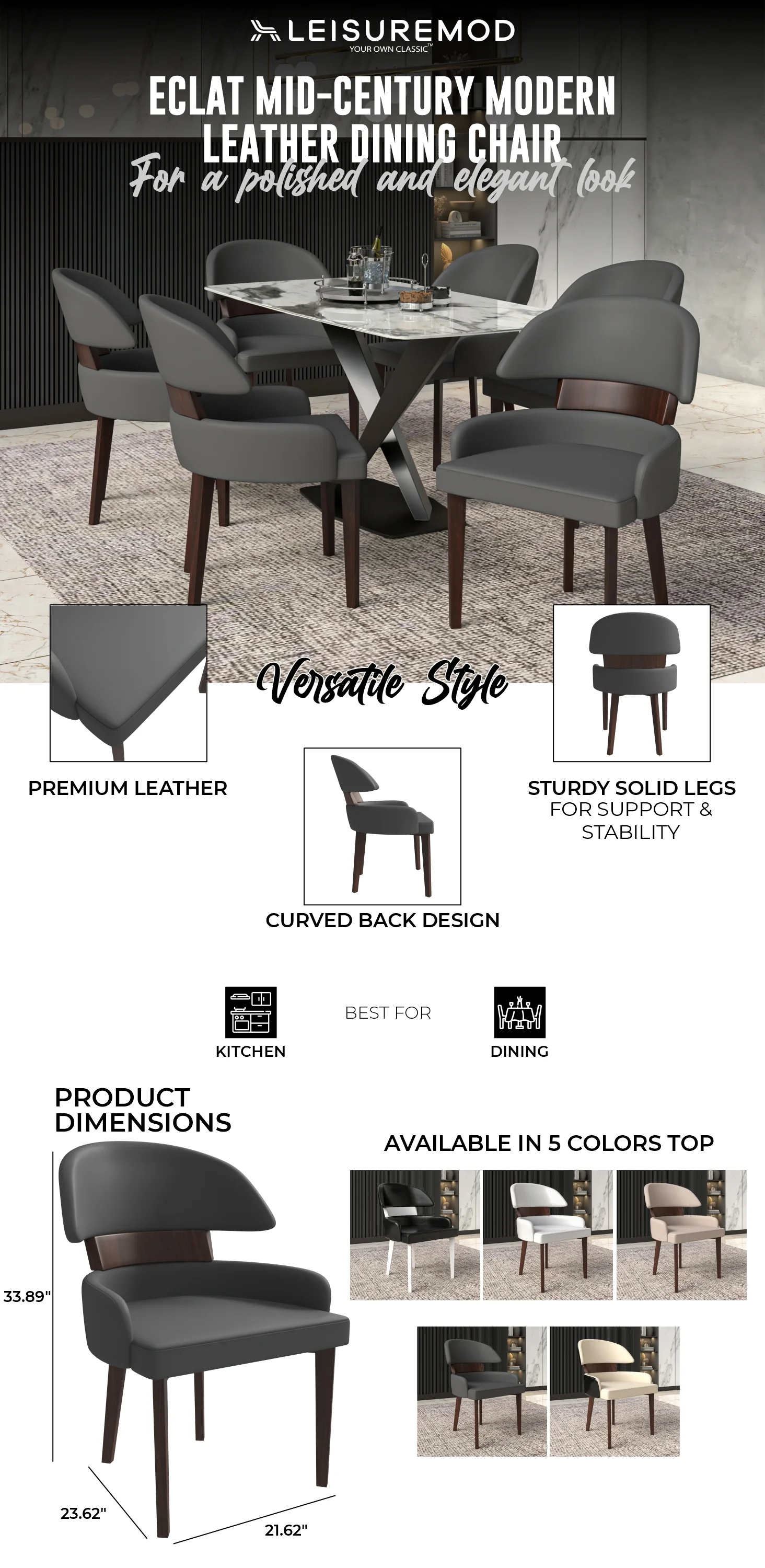 Ethos Collection Modern Wooden Dining Chair in Grey