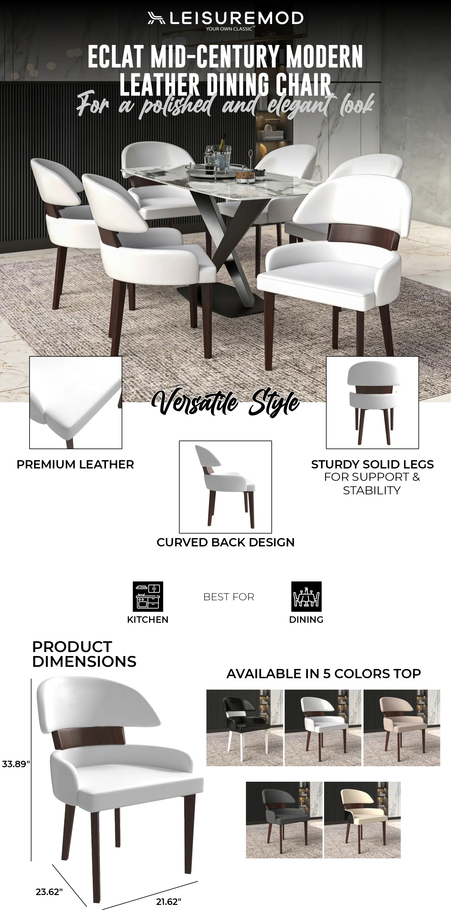 Ethos Collection Modern Wooden Dining Chair in White